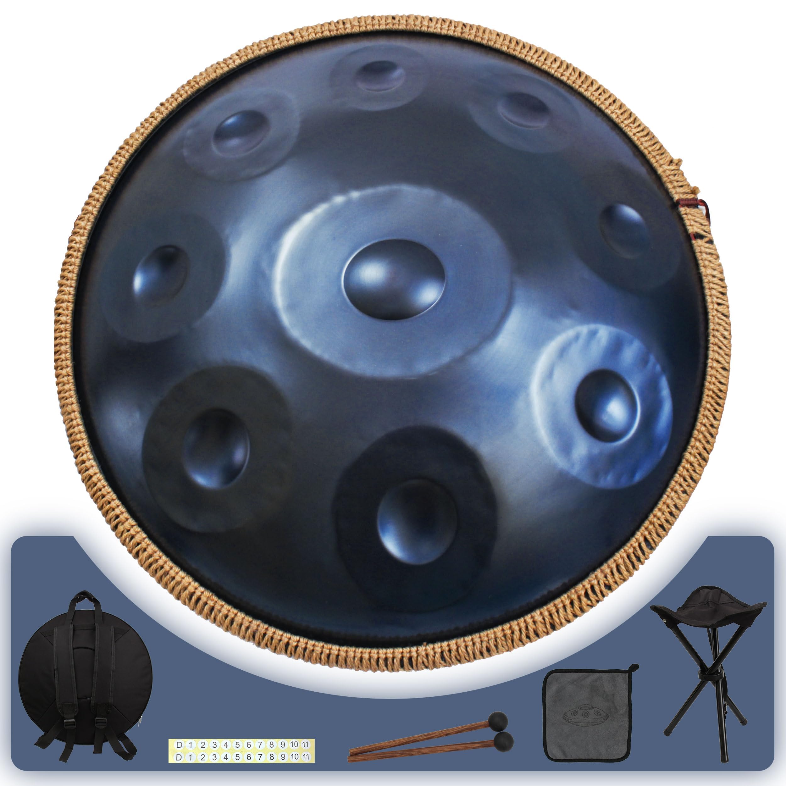 Tamburo a mano per adulti, in D minore di alta qualità, con 9 note accordate di precisione, tamburo a mano da 432 Hz, per prestazioni principianti