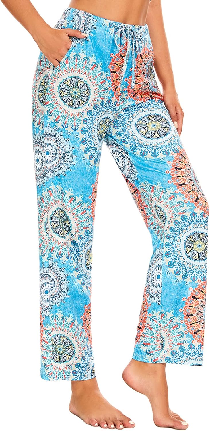 ROSA JUNIO Womens Pajama Pants with Pockets, Soft Drawstring Pajama Bottoms Women, Comfy Causal Sleep Lounge Pants