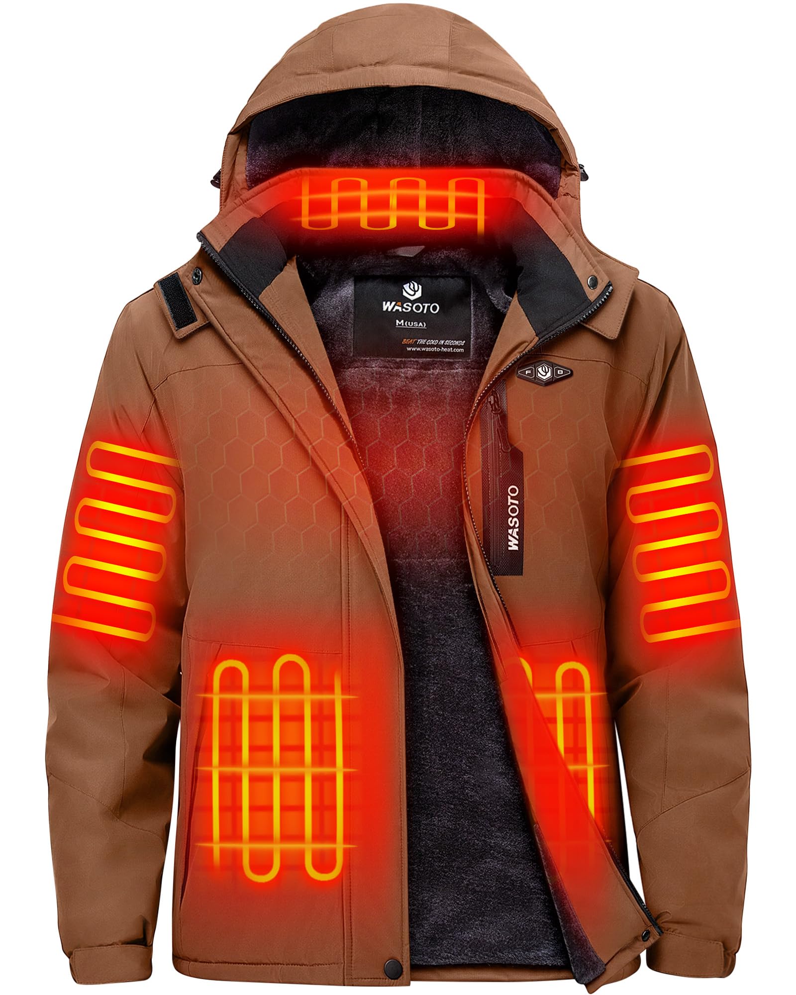 WASOTO Heated Jackets for Men Fur Lining with 18400mAh Battery Pack Charger included Rechargeable Waterproof for Hunting Work
