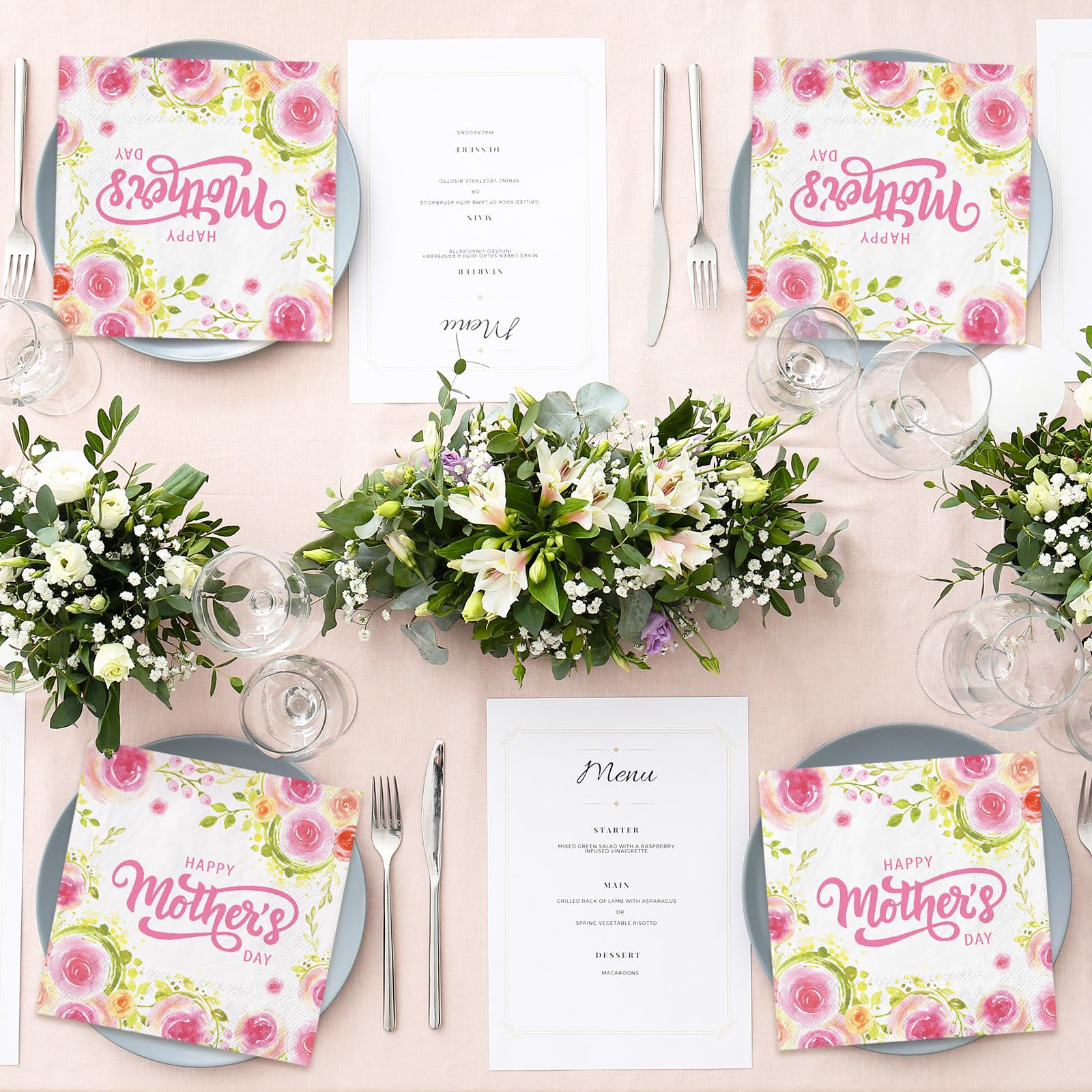Whaline Papierservietten Zum Muttertag – 80 Stück Mit Rosenblüten-Muster