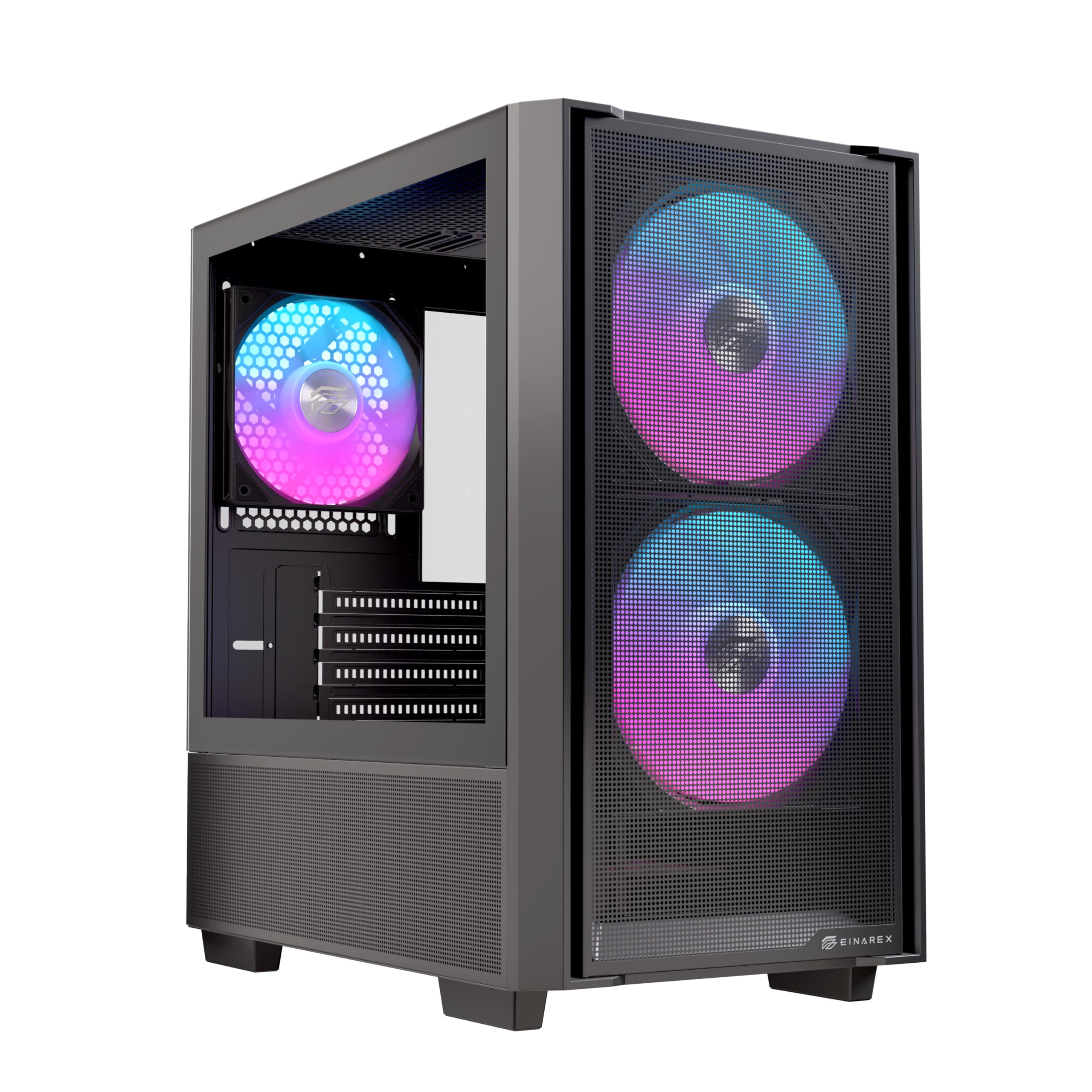 Pulse PM150 RGB Caja de PC para Gaming, Soporte para 5 Ventiladores de 120mm, Refrigeración Líquida hasta 240mm, Panel Lateral de Vidrio, Negro