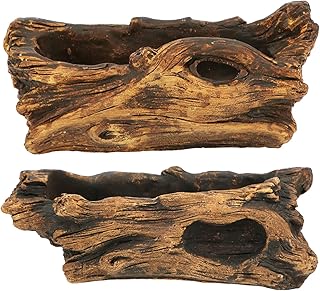 Bonsai Planter Succulent 2 pc Cement Driftwood Gardening Pots Stump Log Container