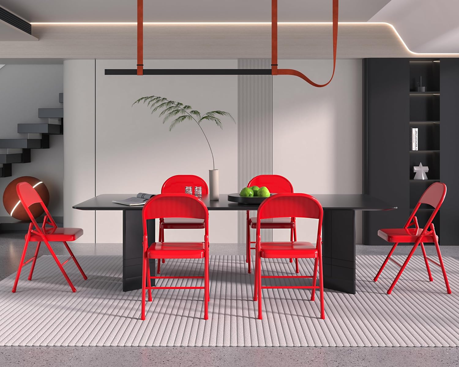 VECELO 8 Packs Metal Folding Chairs,Stackable Steel Seat with Triple Braced & Double Hinged Back for Home Office,Red,8 Pack
