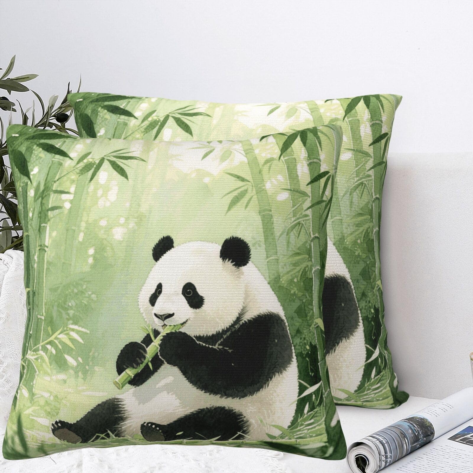 BTCOWZRV Panda Eating Food Plush Throw Pillow Covers 22"X22",Soft Cozy Couch Cushion Covers Decorative Pillow Cases for Holiday Home Bedroom Sofa Decors