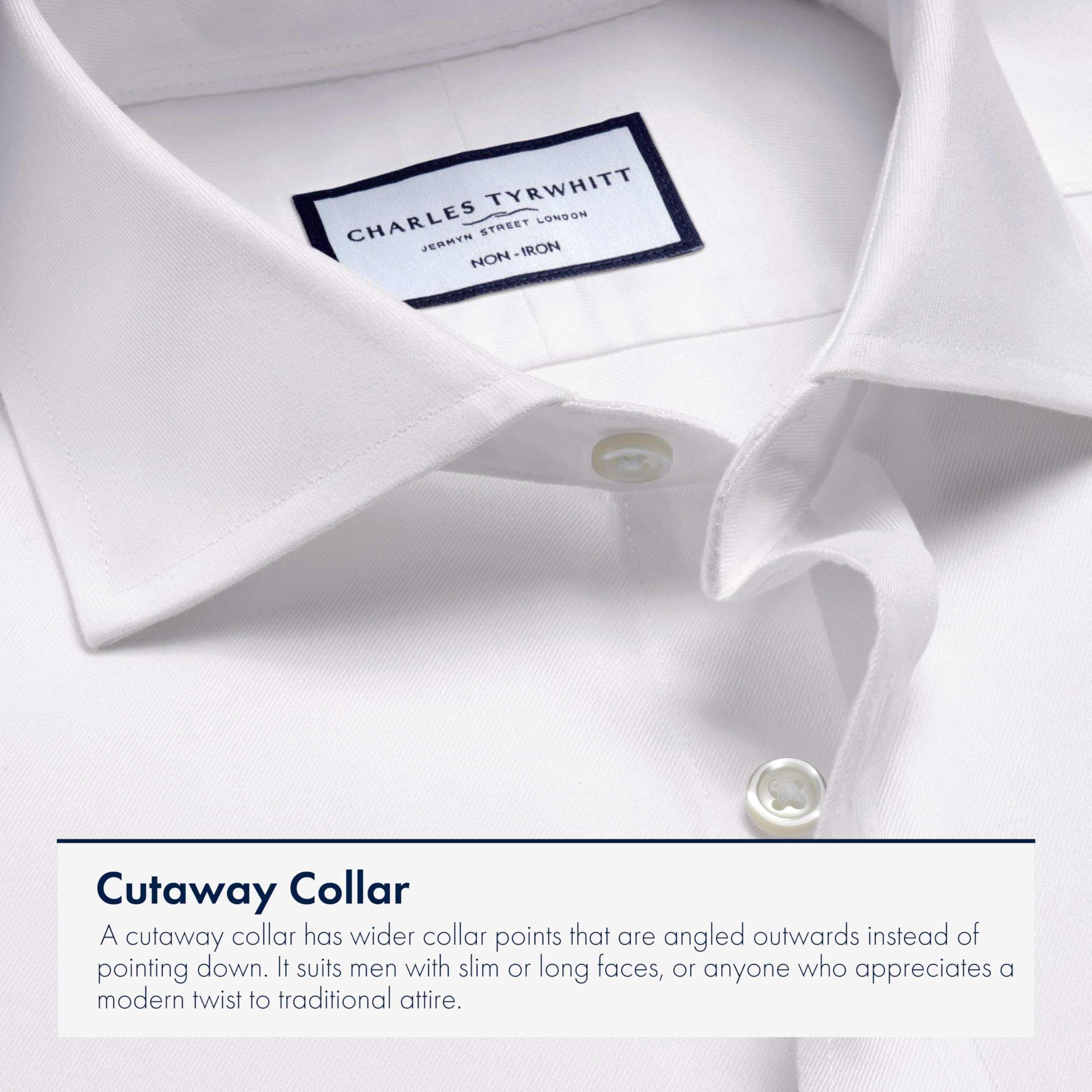 Charles Tyrwhitt Shirts for Men - White Non Iron with 100% Cotton Twill