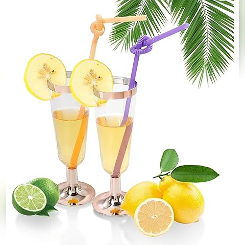 Miniatura 6 de TemBe 50 copas de champán de plástico desechables, vasos de tostado de 5 onzas para decoración, bodas, cumpleaños, fiestas de despedida de soltera,