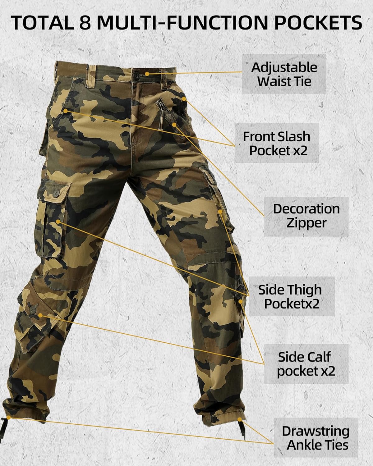 AKARMY Men's Camo Cargo Work Pants Cotton Military Army Casual Tactical Combat Pants with Multi Pockets - Image 4