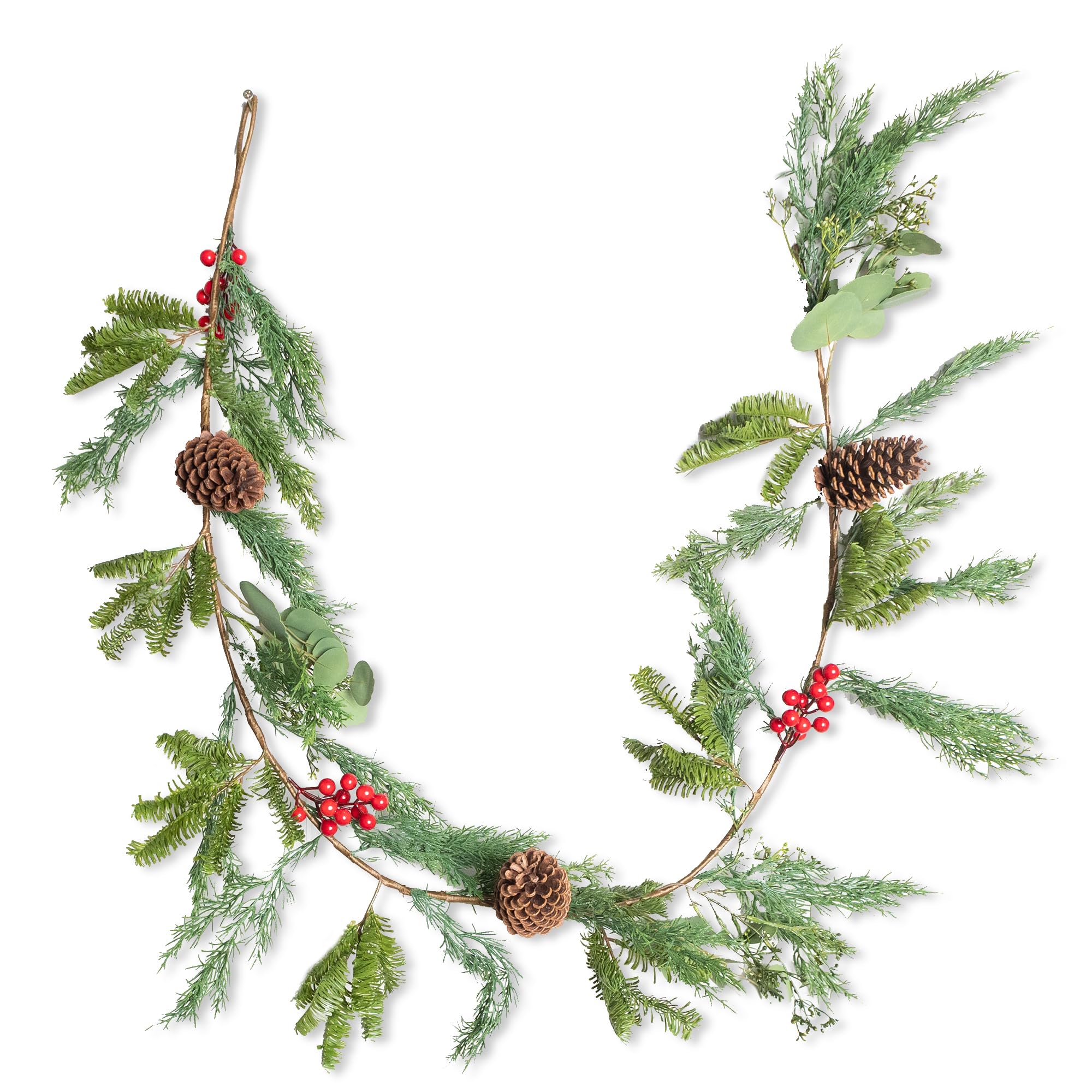 Shatchi Shathci 180Cm Cedar Garland With Red Berry & Pinecone Wreath For Xmas Home Décor from B&Q