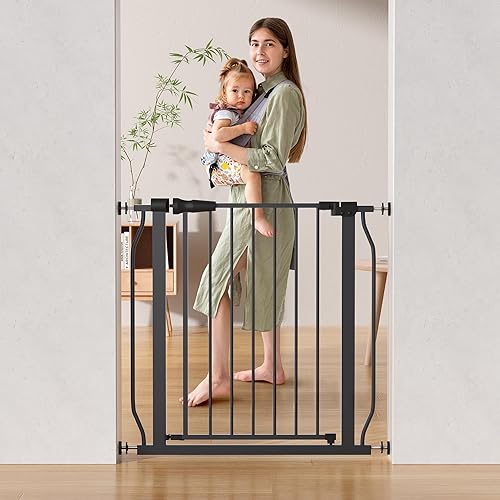 ELEVON Puerta de bebé para puertas de escaleras, puerta de seguridad para mascotas con funciones de cierre automáticomantenimiento, se adapta a