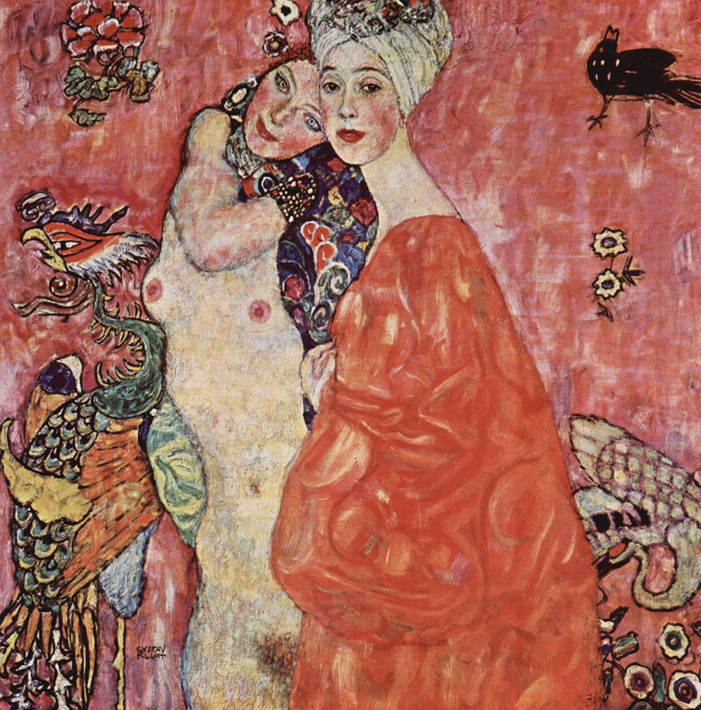 Lámina decorativa Gustav Klimt Orange Dress mediana con marco marrón mate