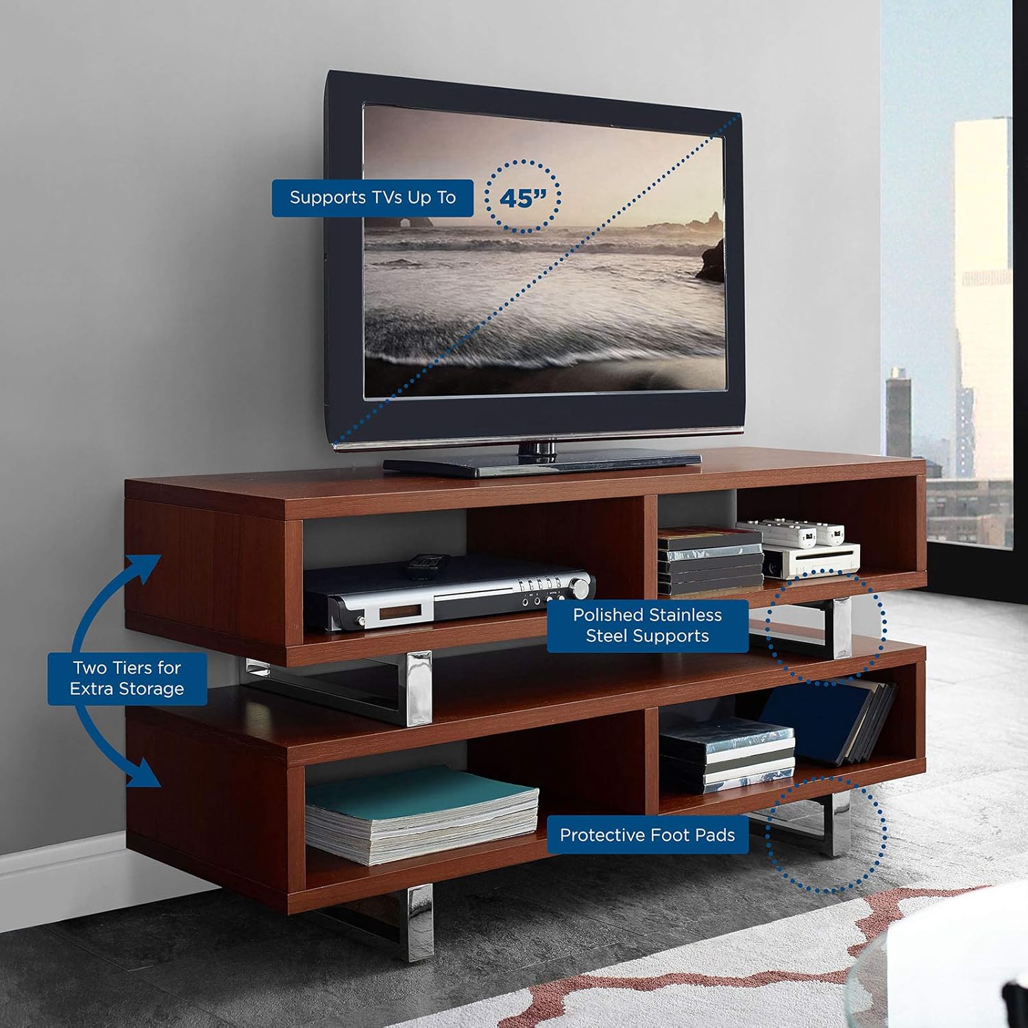 Modway Amble Contemporary Modern 47 Inch TV Stand in Walnut