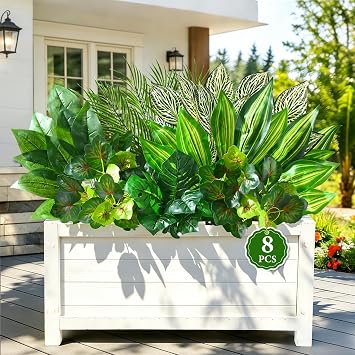 Livole Fake Artificial Plants Outdoor UV Resistant Artificial Flowers Large Bunches Faux Plants Greenery Stems Boston Fern for Garden Porch Planter Window Box Home Decor