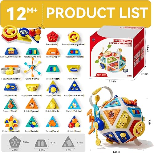 Miniatura 7 de Tablero Montessori 22 en 1, cubo de actividades para niños pequeños, juguetes de educación temprana para bebé, juguetes sensoriales para niños de 1