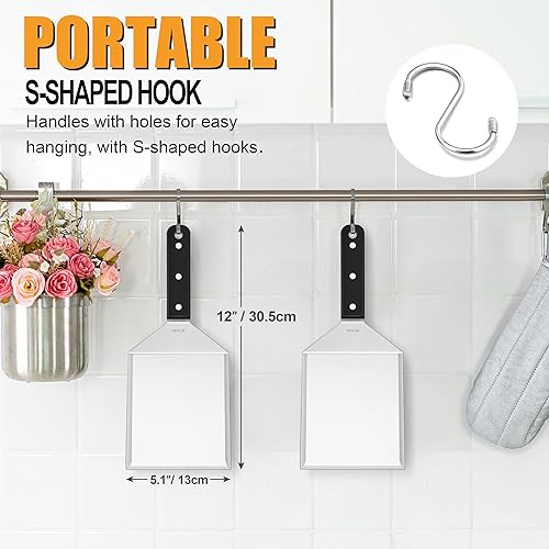 Miniatura 5 de Leonyo Juego de 2 espátulas para hamburguesas de acero inoxidable 1810  Heavy Duty 5.1 pulgadas extra ancha para hamburguesas comercial, ideal para