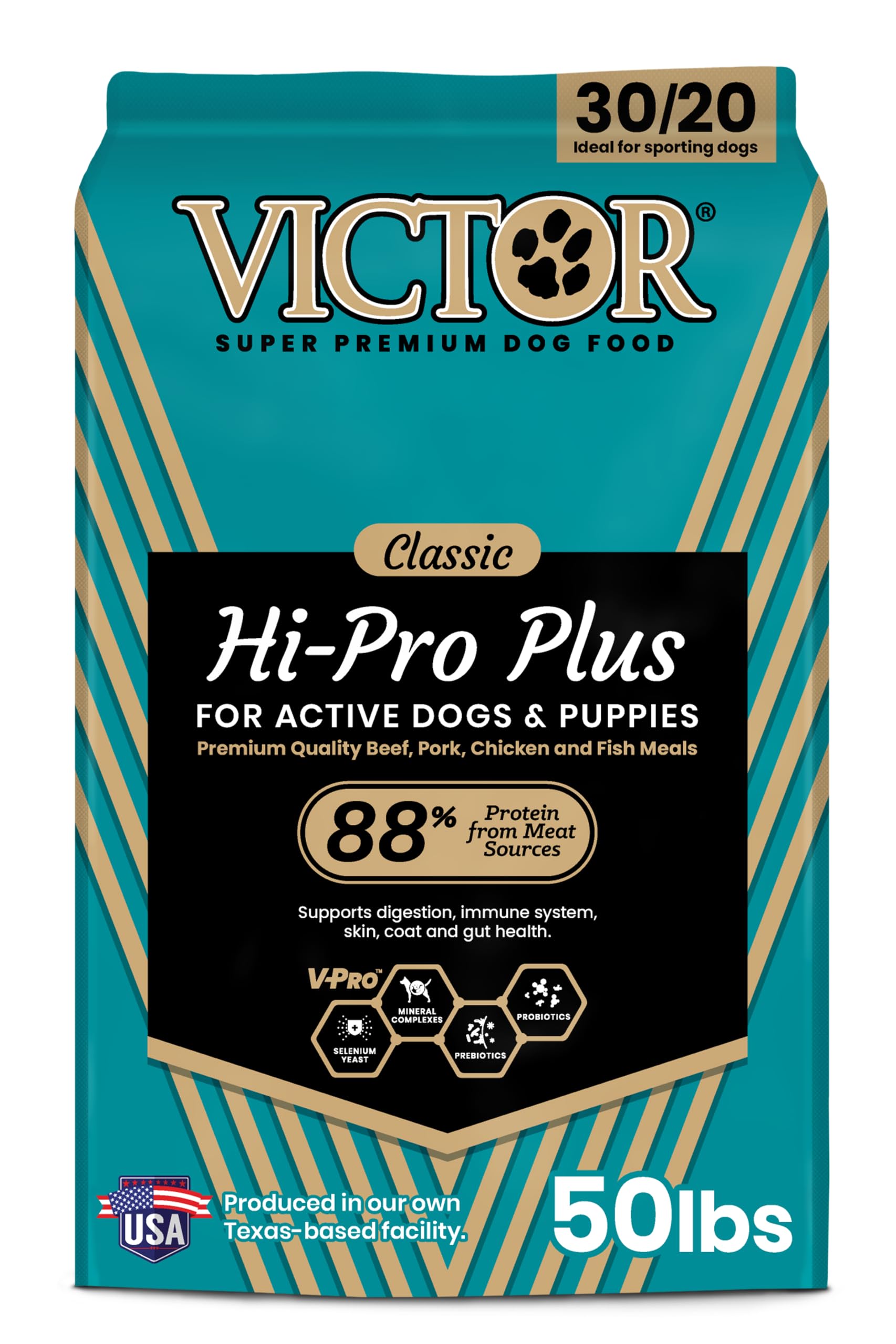 VICTOR Super Premium Dog Food – Hi-Pro Plus Dry Kibble – High Protein Dog Food with 30% Protein – Beef, Chicken, Pork, Fish Meals, Gluten Free - for High Energy and Active Dogs & Puppies, 50lbs