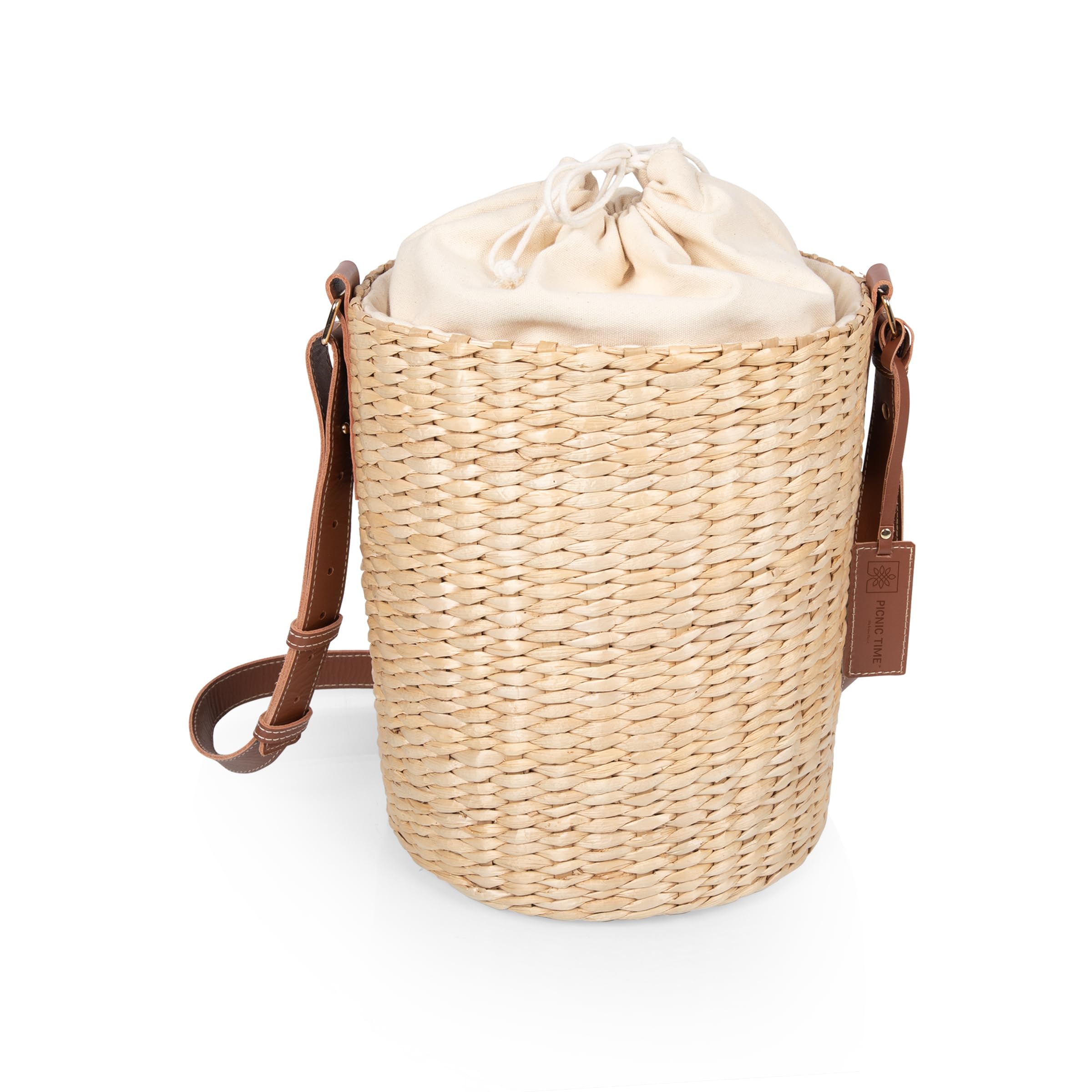 PICNIC TIME Palermo Rush - Bolsa de mano aislada con correas de cuero, bolsa de playa aislada, bolsa de picnic (lona beige)
