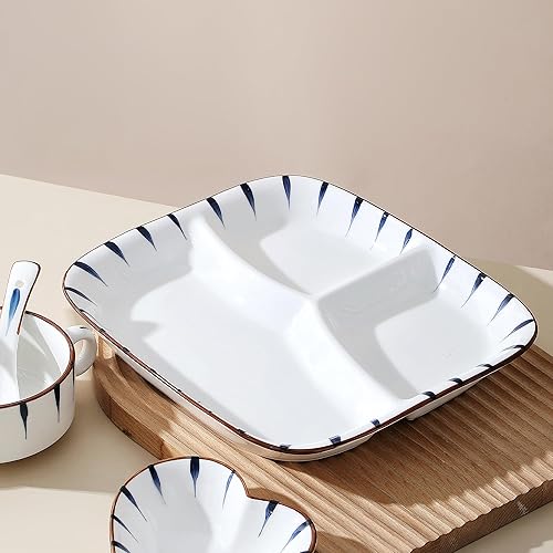 Miniatura 3 de Acyhggi Ceramic Divided Porcelain Dinner Plates - 10 inch, Breakfast Plate, Lunch Plate, Bowl Dinner Plate, Portion Control Plate, Salad Plate.