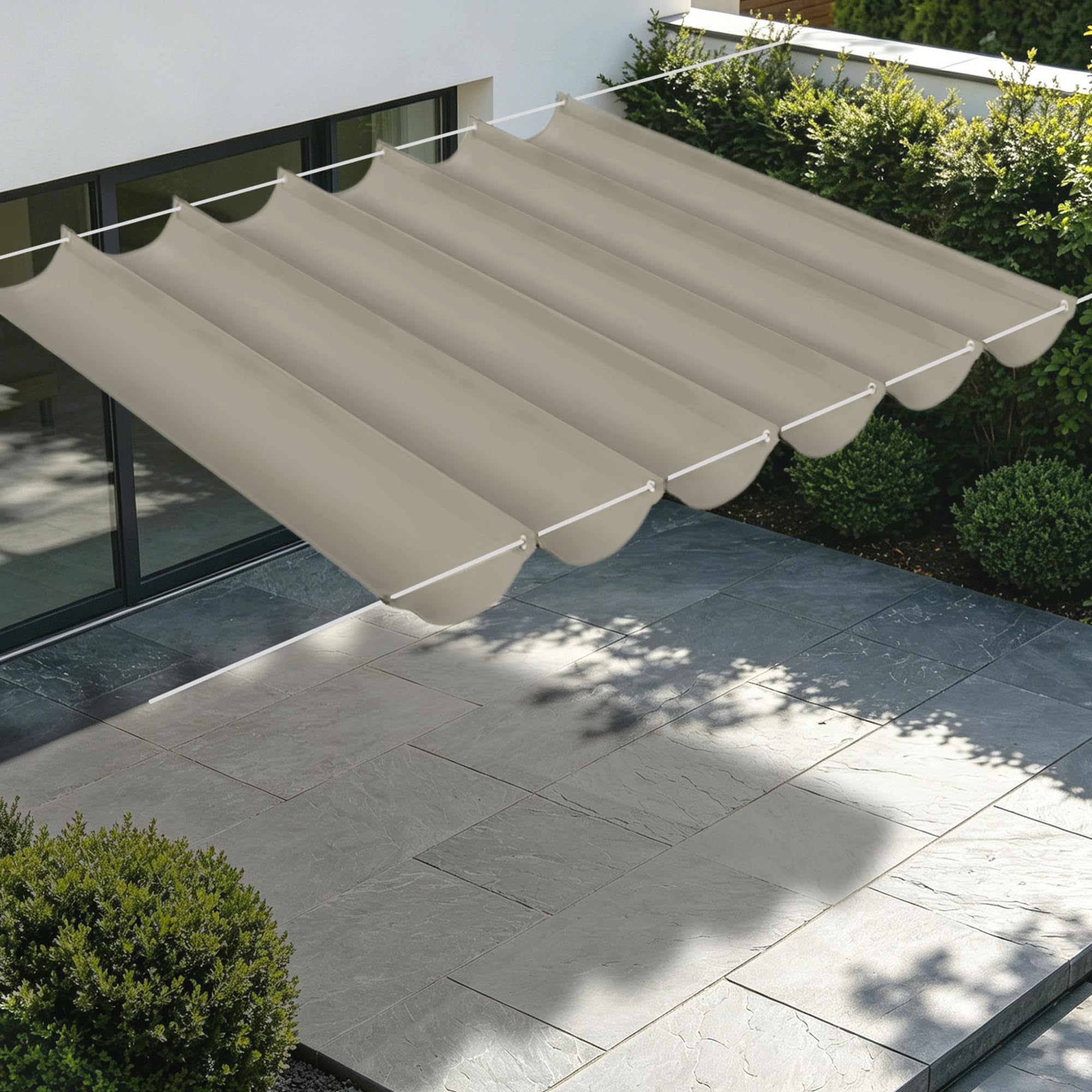 Toile Ombrage Rétractable Vague pour Bloquer Chaleur et Pluie