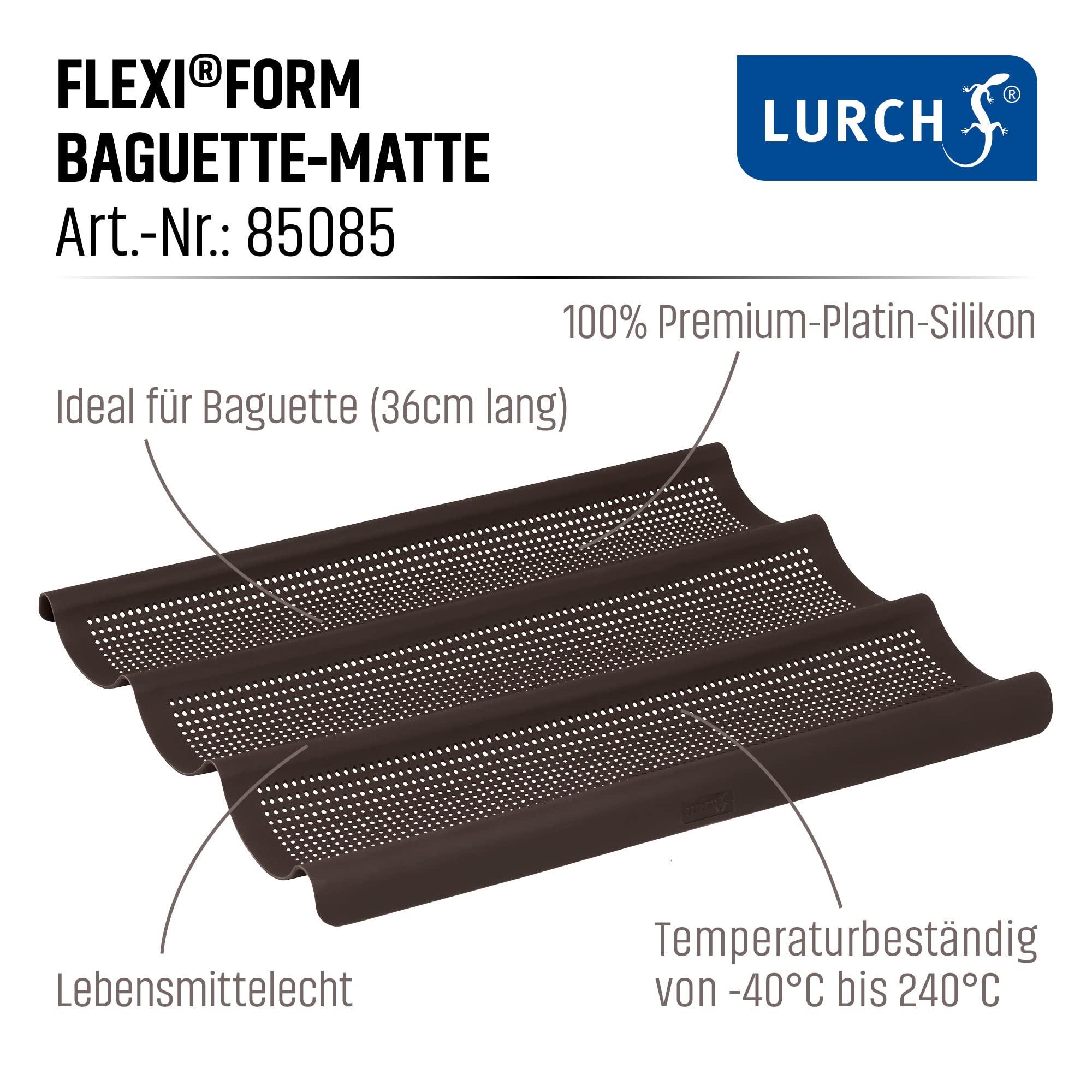 Lurch 585085 FlexiForm Baguette - Juego de 2 moldes de pan para 3 baguettes (36 cm), 100% silicona sin BPA, color marrón