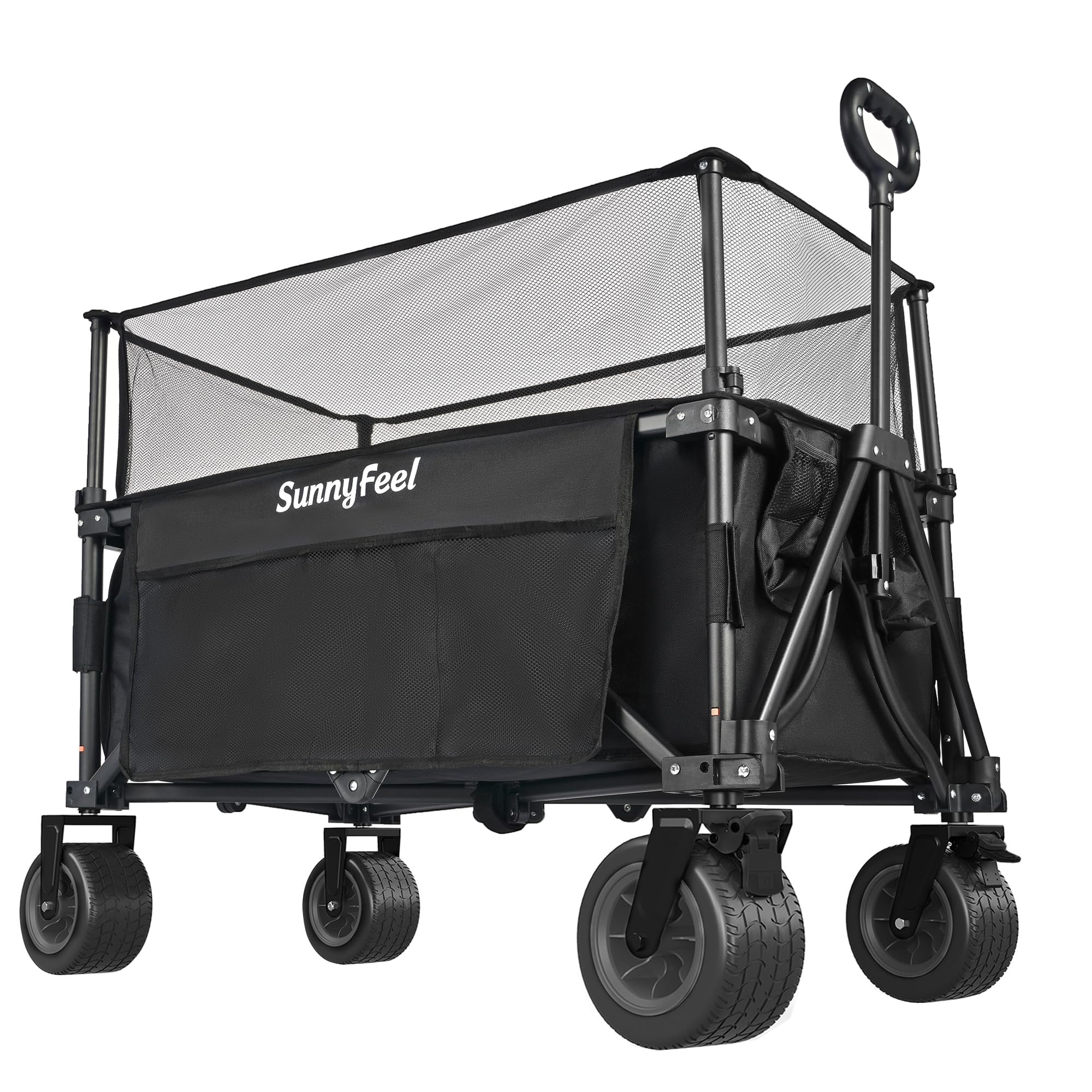 SUNNYFEEL Heavy Duty Collapsible Outdoor Utility Wagon Cart 500LB Capacity Adjustable Handlebar,Foldable Beach Wheels Stable Durable Oxford Fabric for