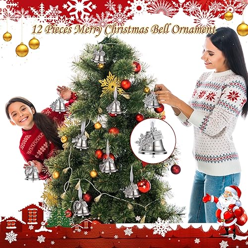 Miniatura 4 de Jenaai Juego de 12 adornos de campana de Navidad, adorno colgante de árbol de Navidad, adorno de campana de metal con los mejores deseos,