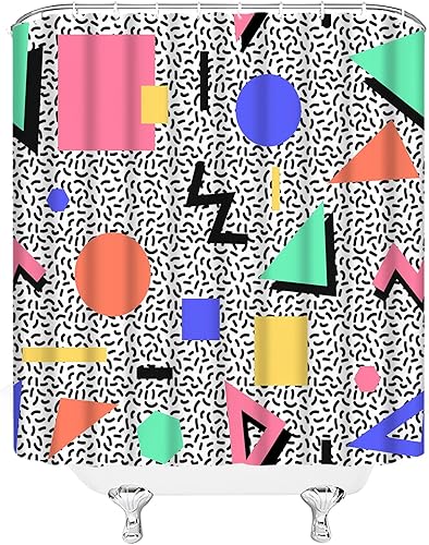 Miniatura 4 de Cortina de ducha geométrica de los años 80 y 90, moderno, rectangular, triangular, diseño de rayas circulares, Memphis, juego de decoración de baño