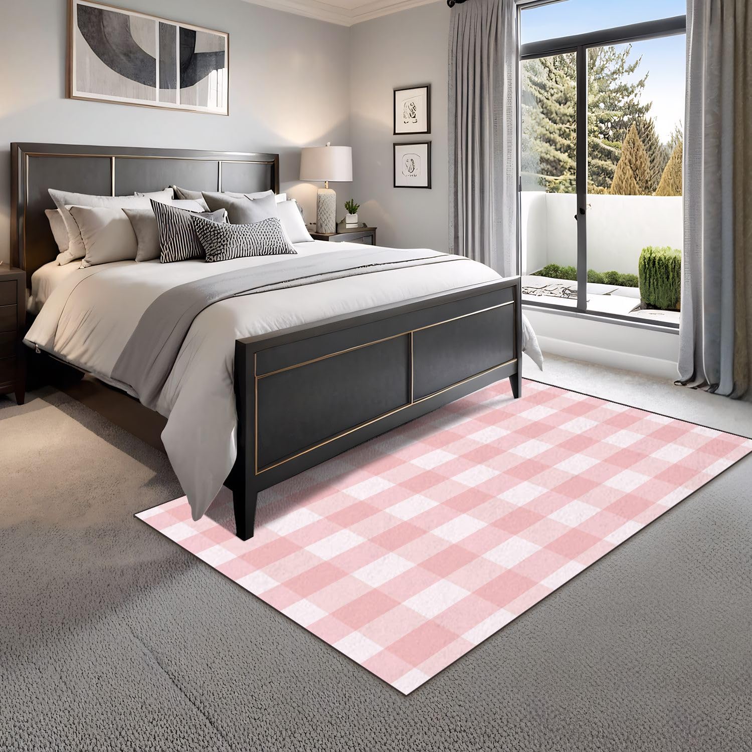 4x5 Pink Boho Rug Rugs for Living Room Rugs for Entryway Plaid Seamless Texture Pink Pattern Box Checkered backgraund Bedroom Rug for Girls Door Mat Nursery Room Decor Rainbow Carpet