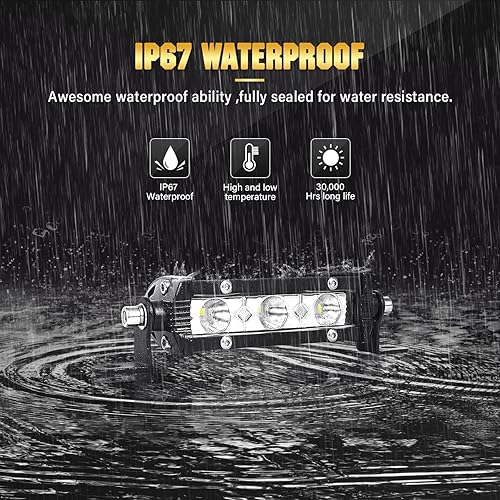 Miniatura 5 de SKYWORLD 2 unids 6.6 pulgadas 30 W sola fila LED barra de luz de trabajo 6.7 in haz de inundación luz niebla 6000 K lámpara de coche Offroad luces