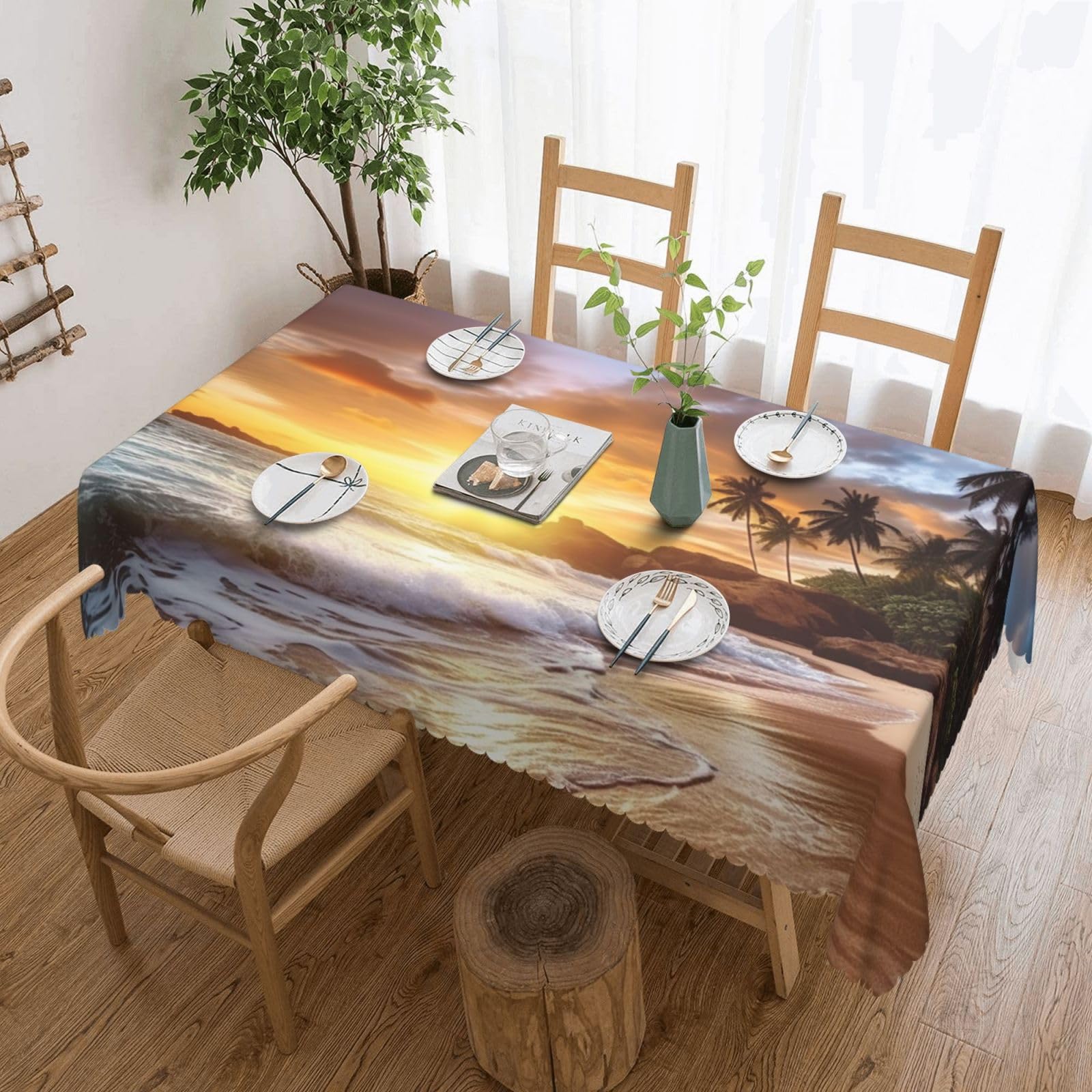 Nappe de table rectangulaire polyester antitache infroissable décor mer 137x183