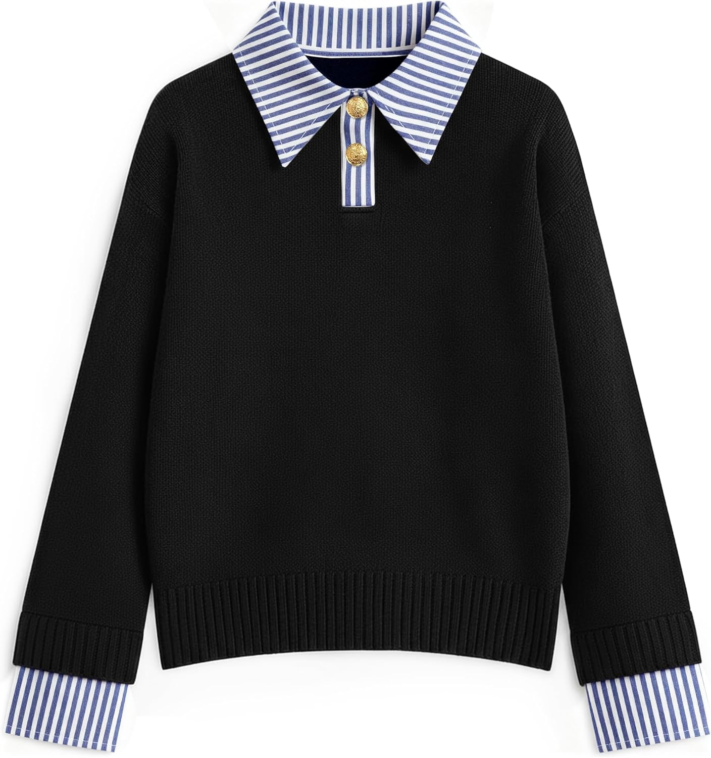 ETCYY Womens Oversized Sweater Cozy Fall Long Sleeve Button Up Denim Polo Pullover Tops Sweatshirt Tunic Collared Sweaters