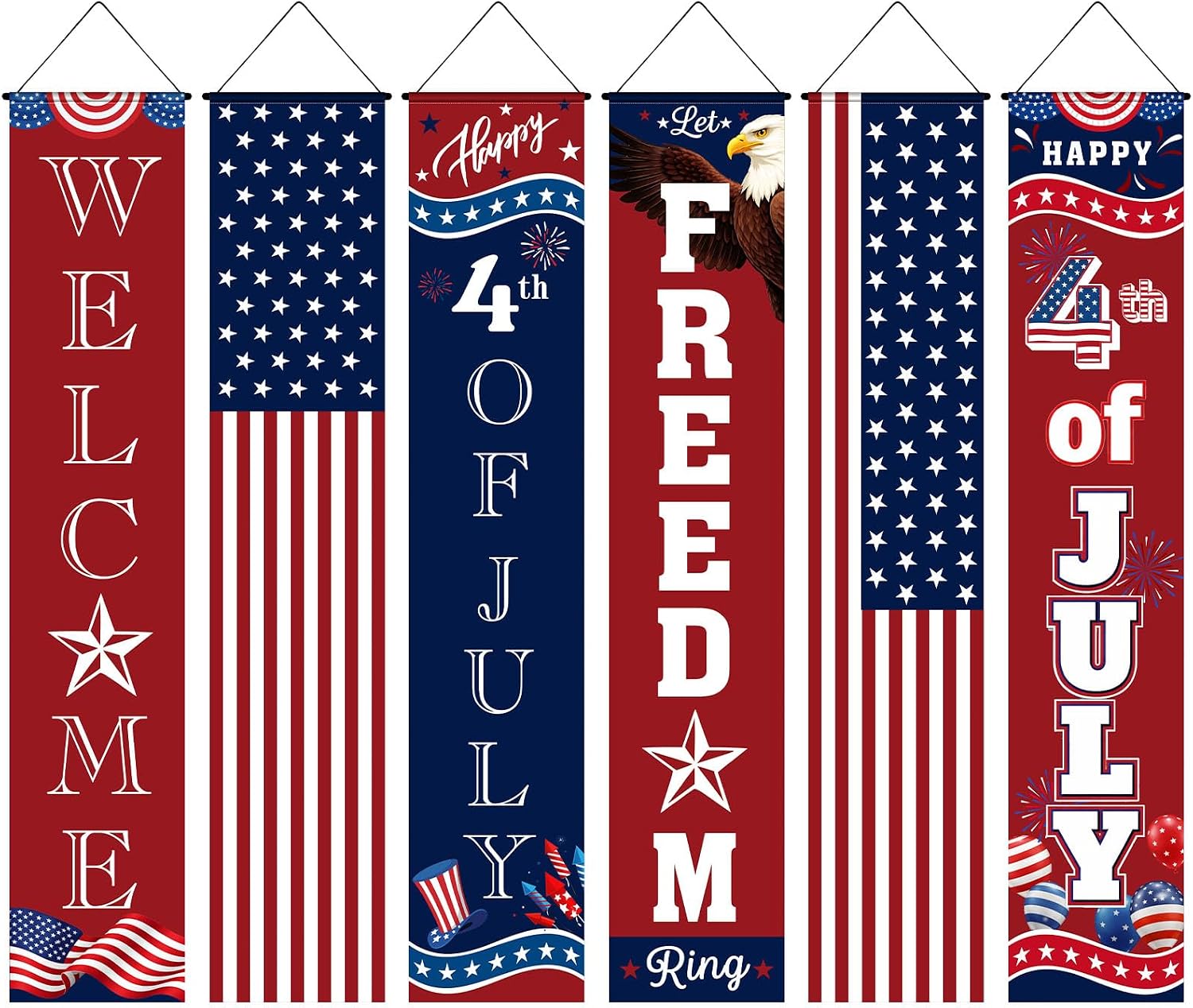 Hahafelt 6 Pcs 4th of July Decorations Banner 61 Inch Patriotic Bulletin Board Banner 250th Independence Day Red White Blue American Porch Door Hanging Decor for Wall Classroom Office Party Supplies