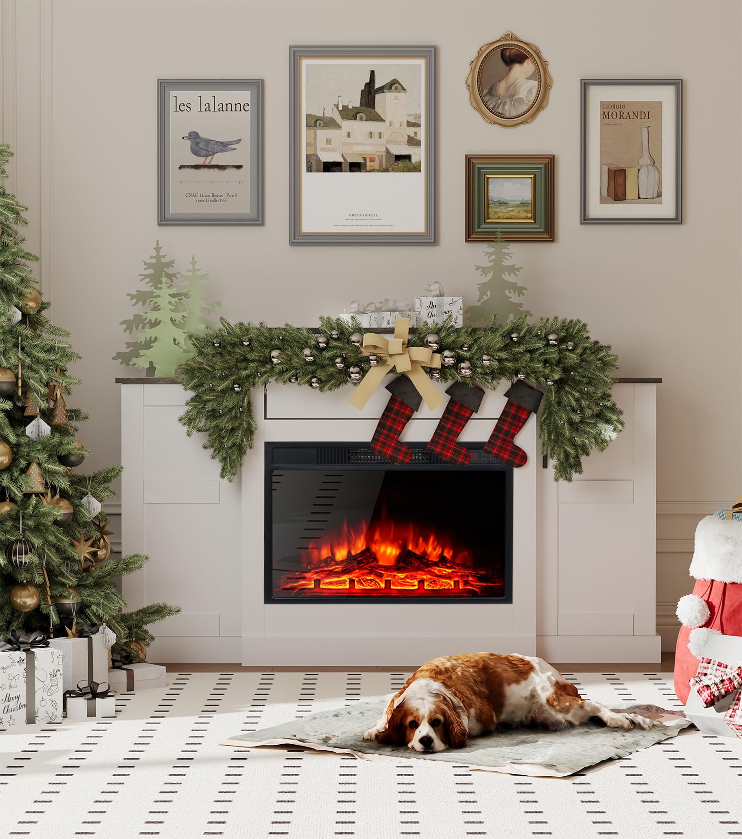 Elektrischer Kamin mit TV-Halterung, Entertainment-Center mit 23-Zoll-Heizung, Schublade mit Drucköffnung und Fernbedienung, 150 cm