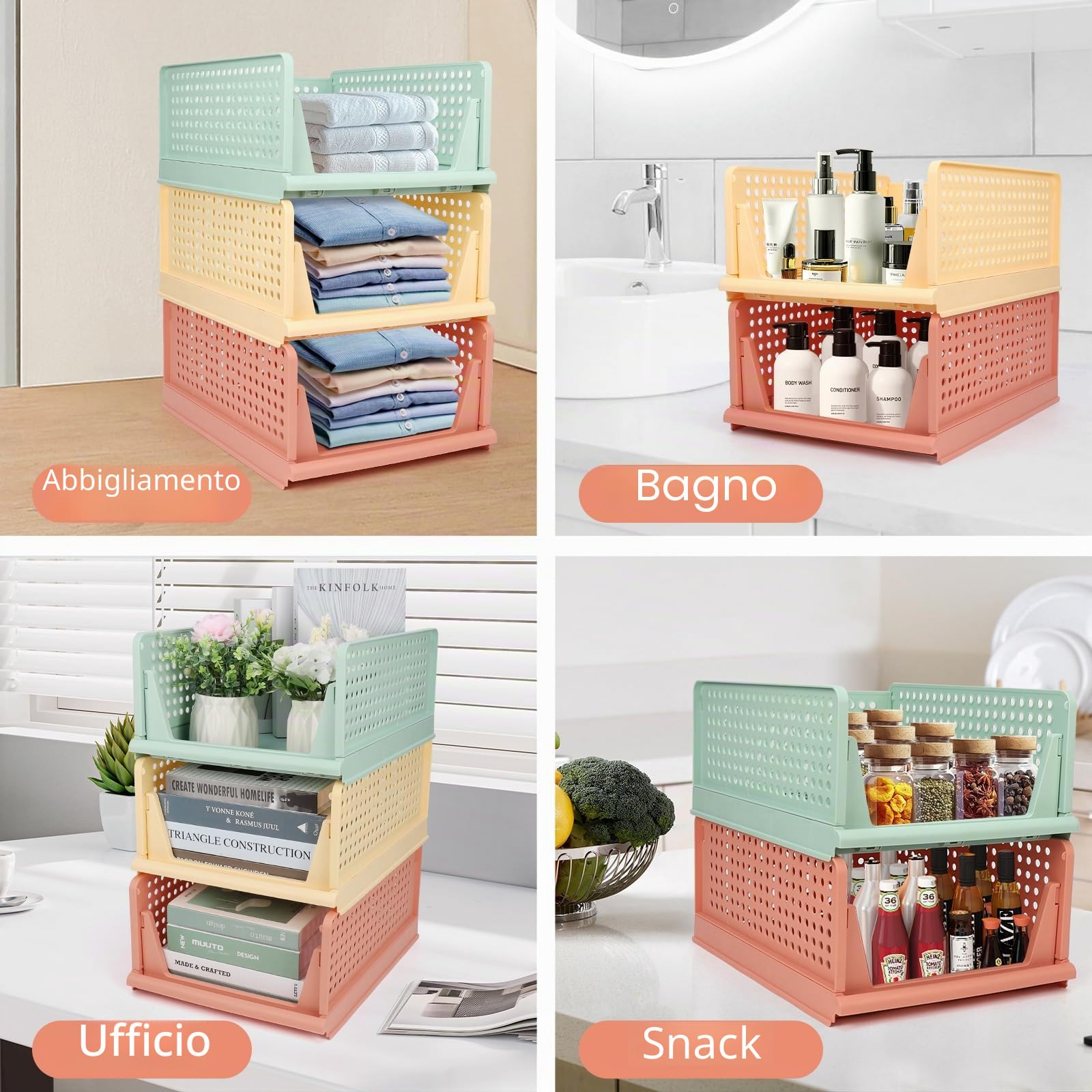 Diealles Shine Organizer Armadio Cassetti, 8PCS Impilabili Pieghevoli per Guardaroba, Plastica Cassettiera per Armadio per Casa, Camera Da Letto, Cucina(Colore)