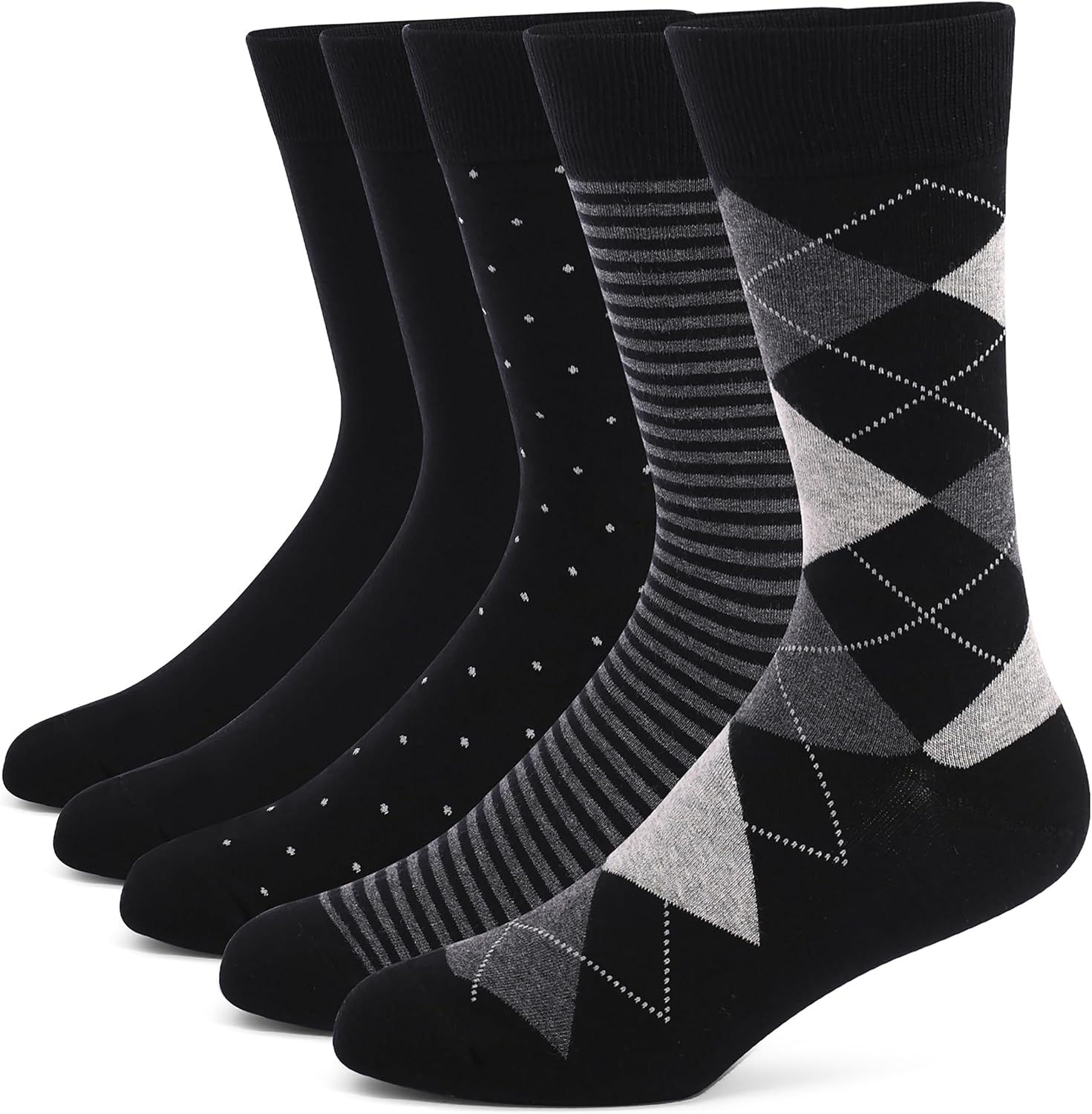Mens Dress Socks 5 Pairs Soft Breathable Cotton Blend Classic Crew Socks Mid Calf Socks for Men Shoes Size 8-12