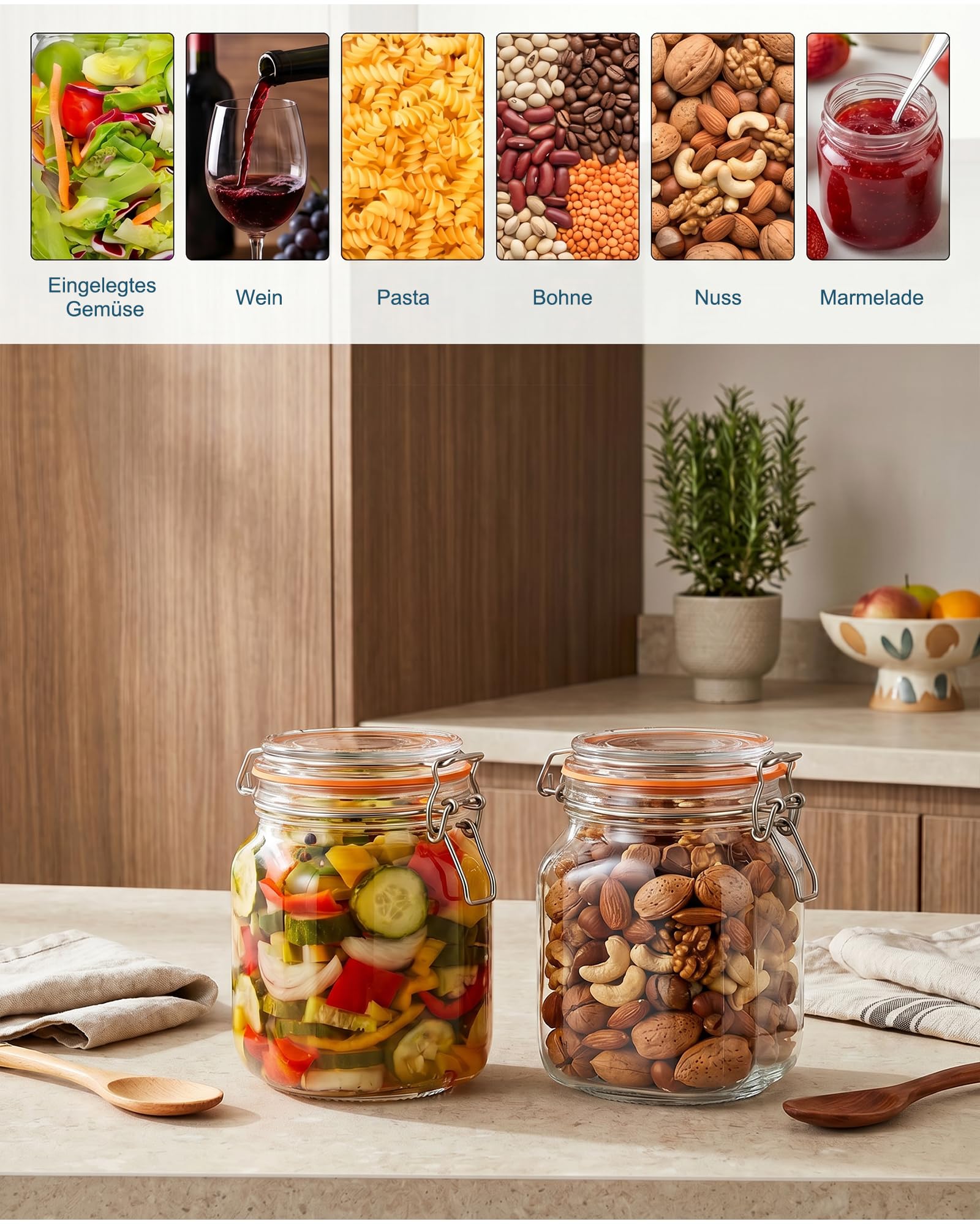 Confezione da 2 barattoli per fermentazione da 1 l, con valvola di fermentazione e peso: vetro di fermentazione di alta qualità, a prova di perdite, per principianti e professionisti