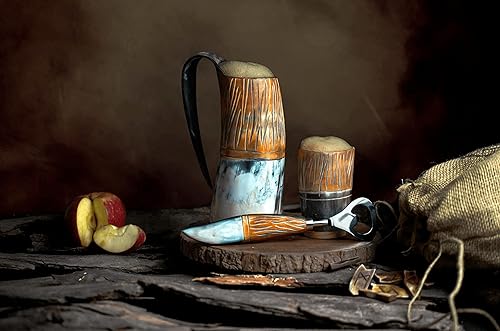 Miniatura 4 de Taza de cuerno vikingo para beber, 16-20 onzas, dados de hueso para abrir botellas, bolsa de regalo, la mejor taza de cuerno de buey hecha a mano