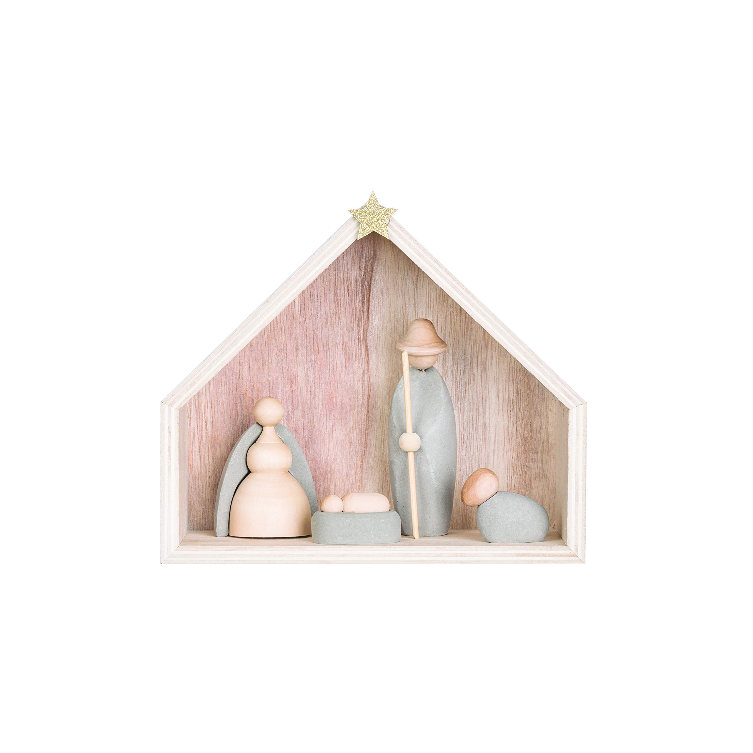 Concrete Nativity with Creche (Set of 5 Pieces) Figures and Figurines, Brown