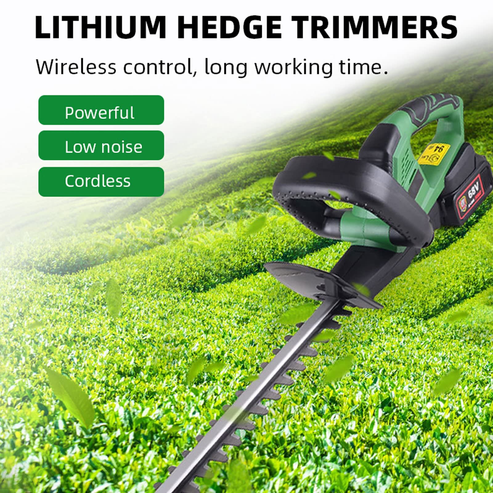 Cortasetos de Batería de Litio 21V para 4,0Ah con Cuchilla Giratoria de 51cm, Doble Interruptor y Doble Asa, Hoja Asimétrica, Diseño Compacto y Ligero, Incluye Funda de Espada, Batería y Cargador