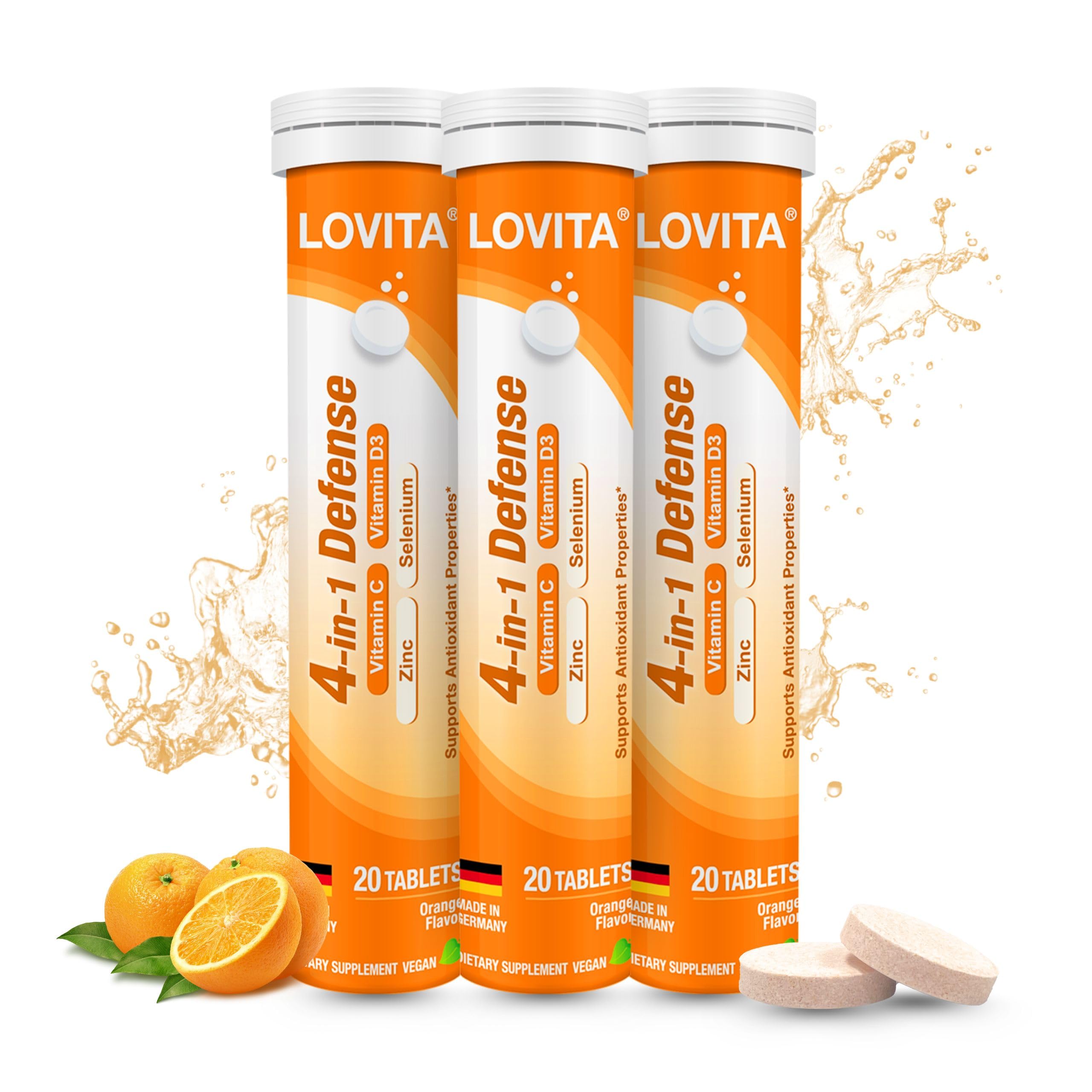 LOVITA 4-in-1 Vitamin C Effervescent Tablets, 20 Count, Pack of 3 20 Count (Pack of 3)