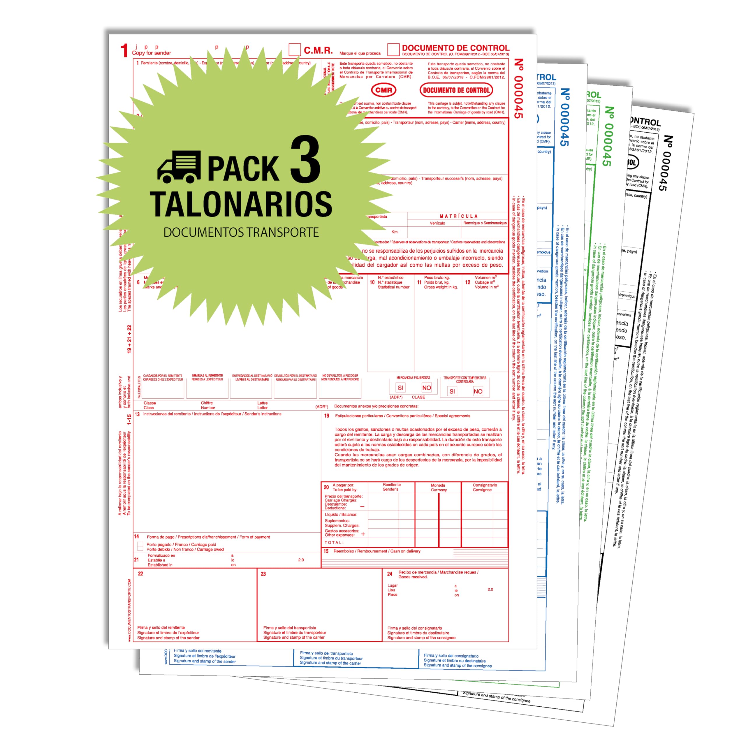 Pack 3 Talonarios CMR Autocopiativos - 4 Copias numeradas