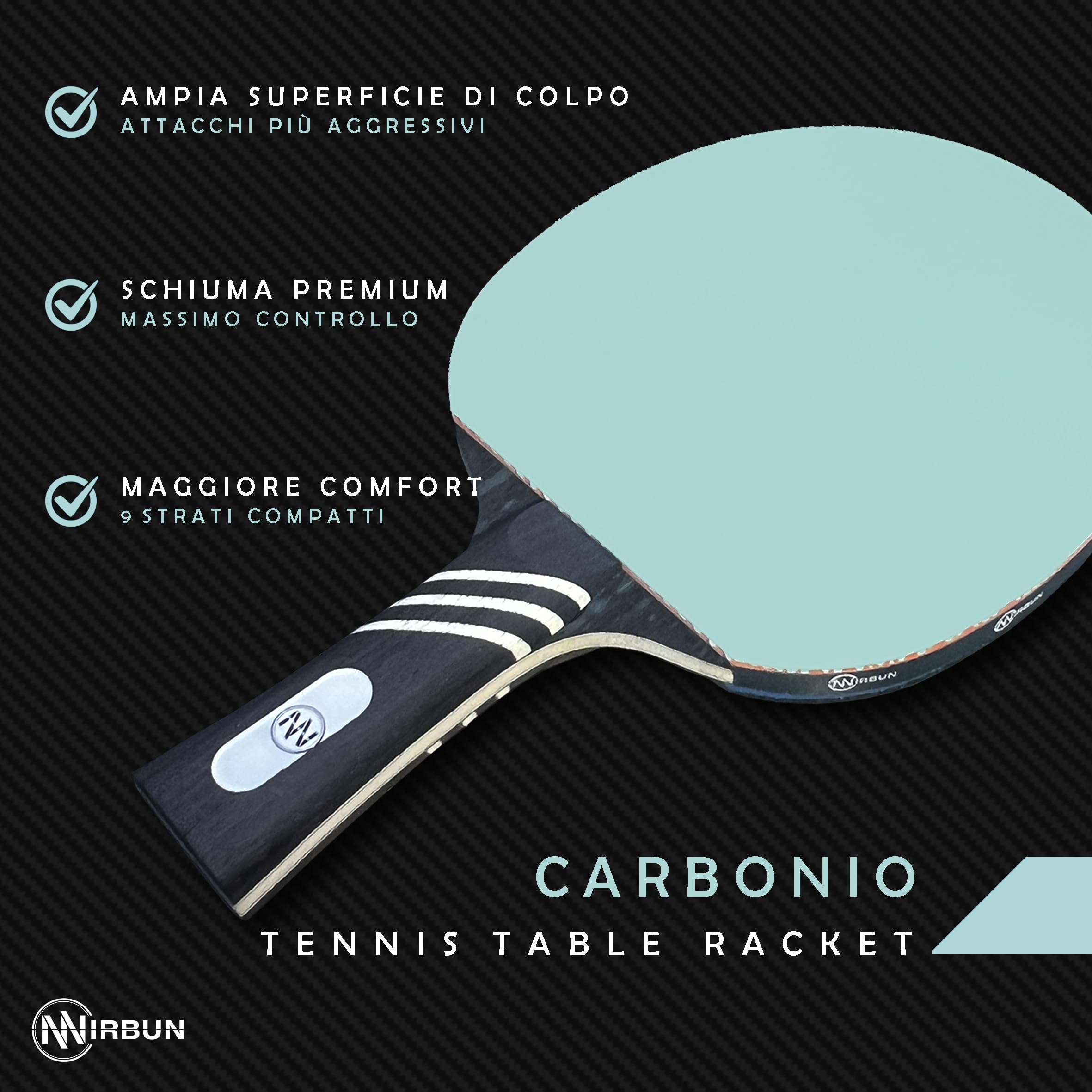 Racchetta da ping pong professionale in fibra di carbonio | Racchetta da ping pong con gomma ad alta resistenza | Legno polare + fibra di carbonio | Copertura protettiva | Potenza e velocità