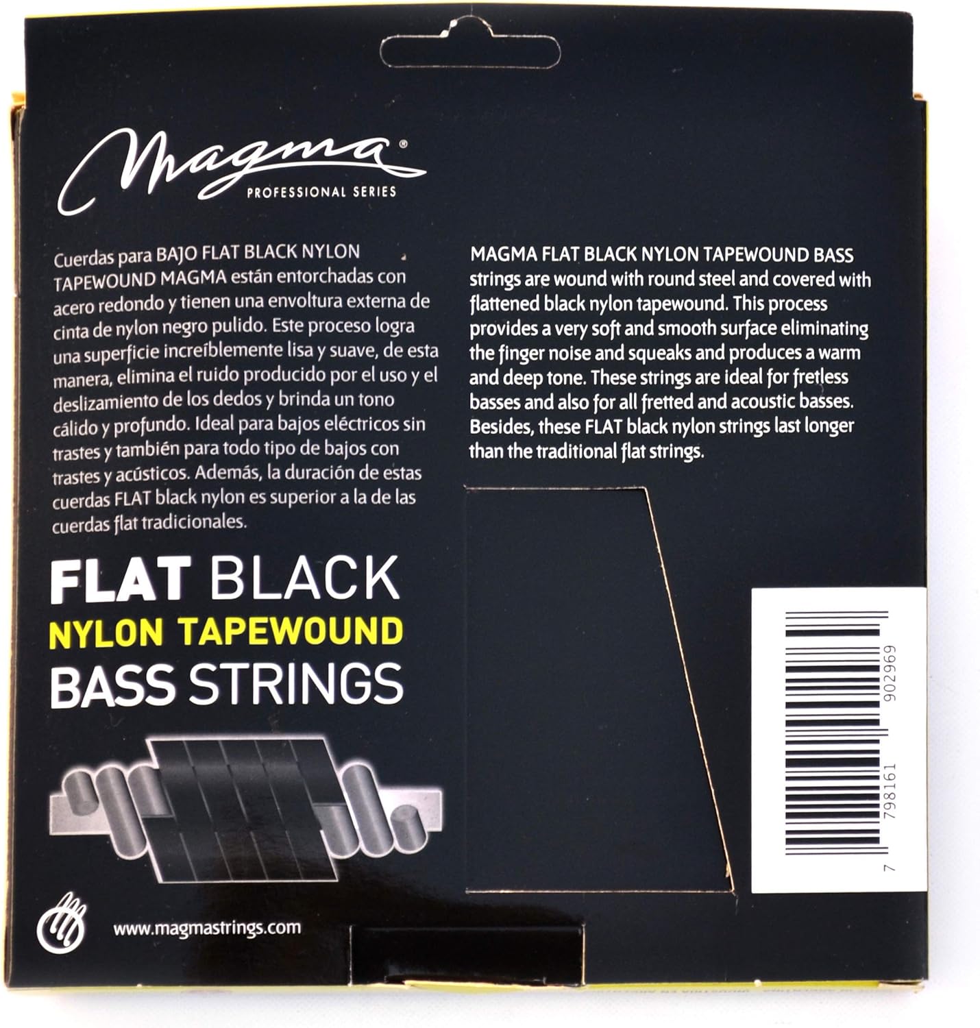 Magma Electric Bass Strings Medium Gauge - Flat Black Nylon Tapewound Steel Strings - Long Scale 34" 5 Strings Set, 053 - .130 (BE505NB) - 1 SET