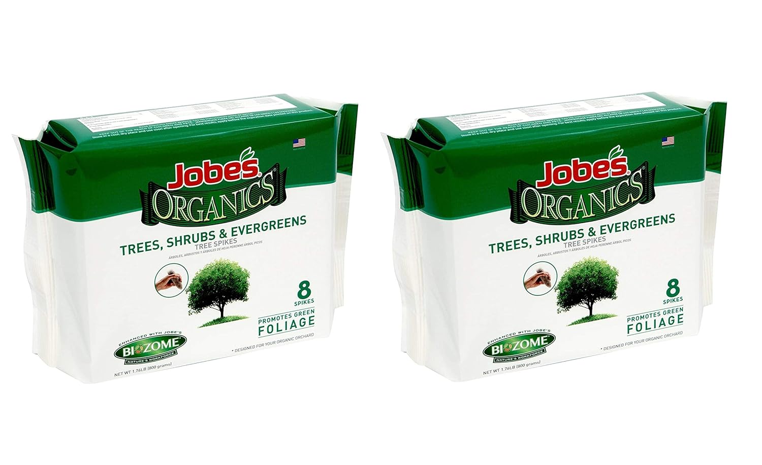 Jobe’s Organics Tree Fertilizer Spikes, 5-5-5 Time Release Fertilizer for All Shrubs & Trees, 2 Pack (10 Spikes per Package)