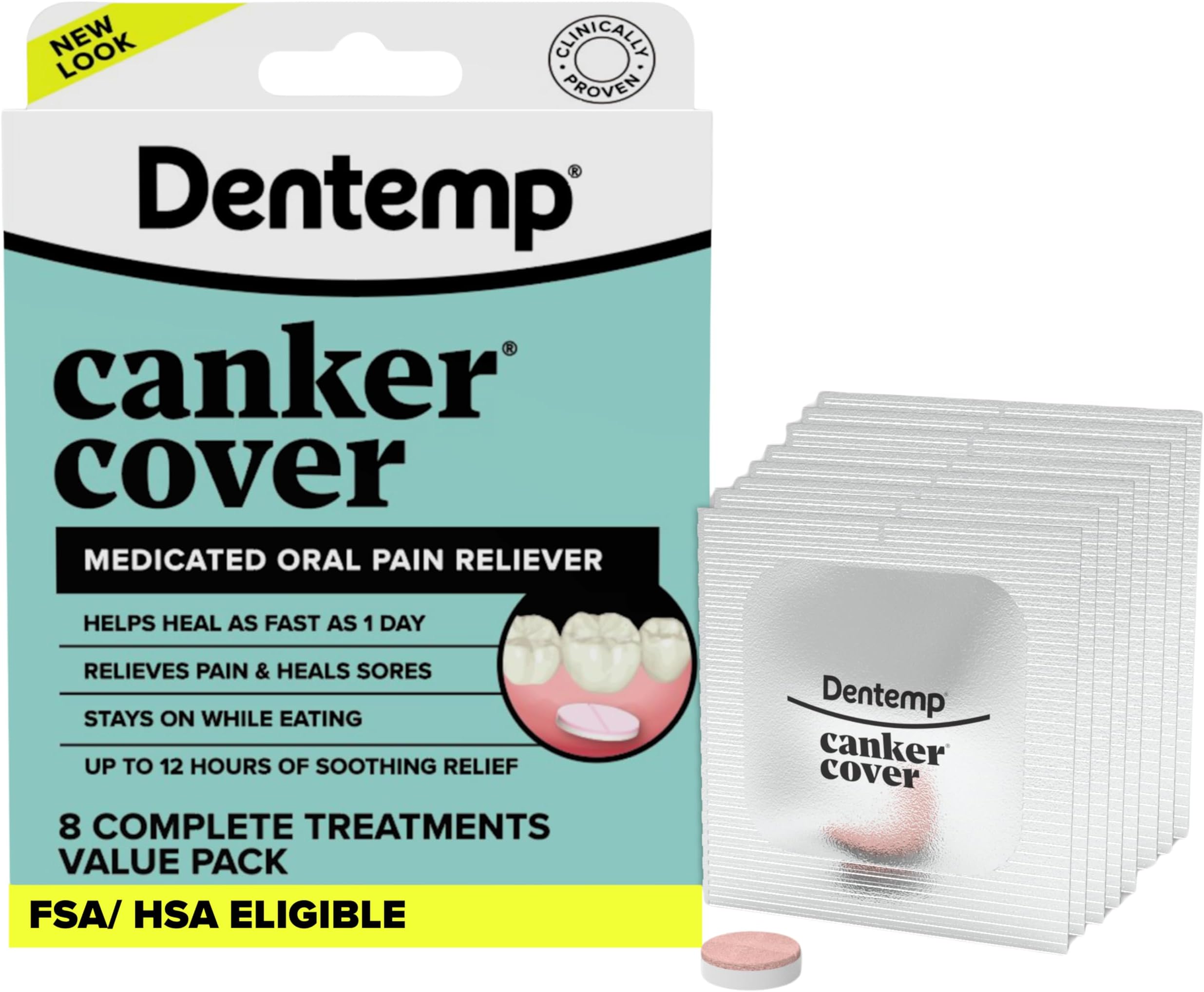 Dentemp Canker Cover - Sore Medicine Pain Reliever (8 Count) Treatment To Relieve Pain, Mouth Sores & Irritation Fast Acting Relief Tablets For Adults