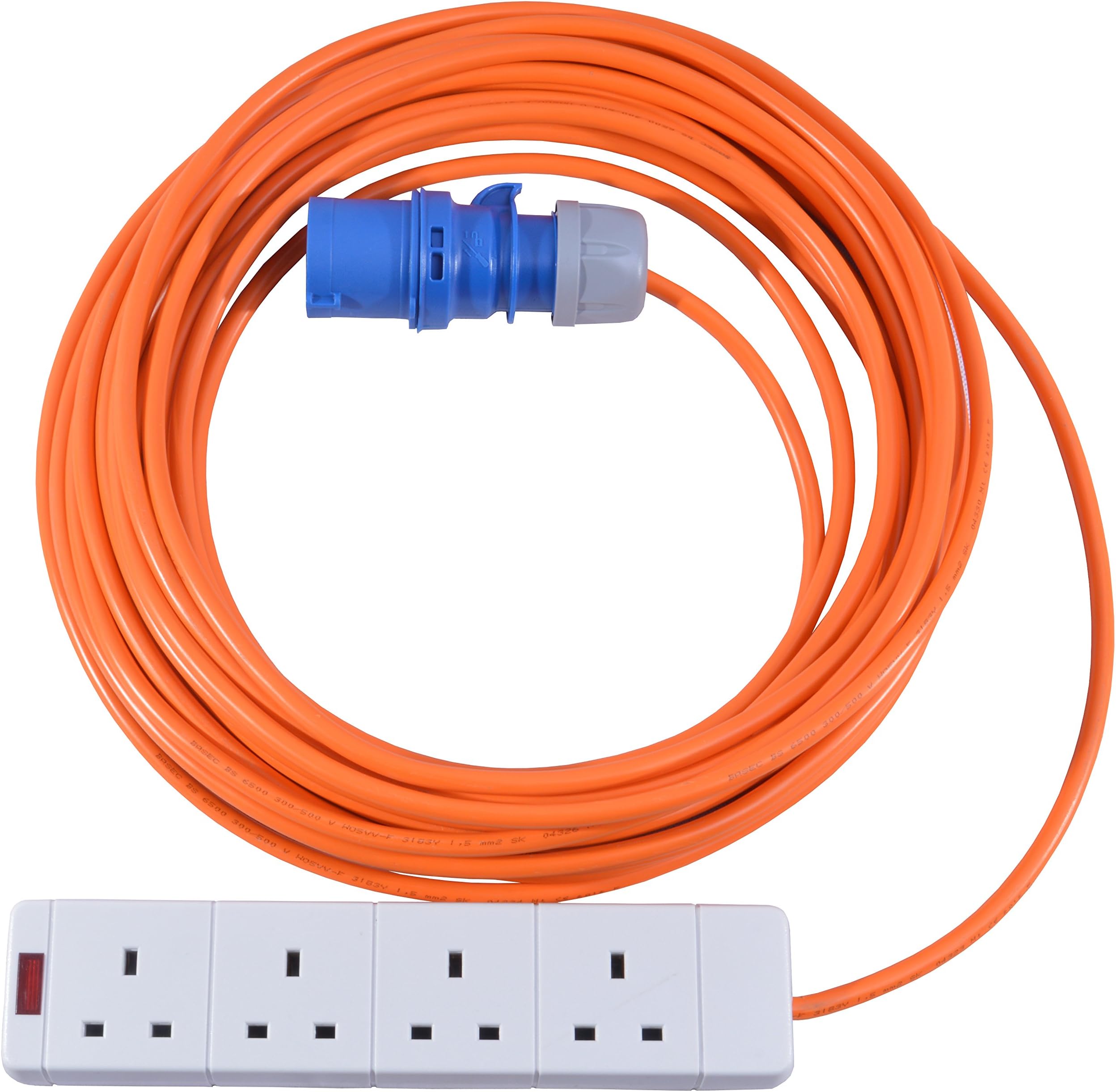 All Lengths 16 AMP to 4 Gang 13 AMP UK Socket 4 Way 16A Caravan Hook Up