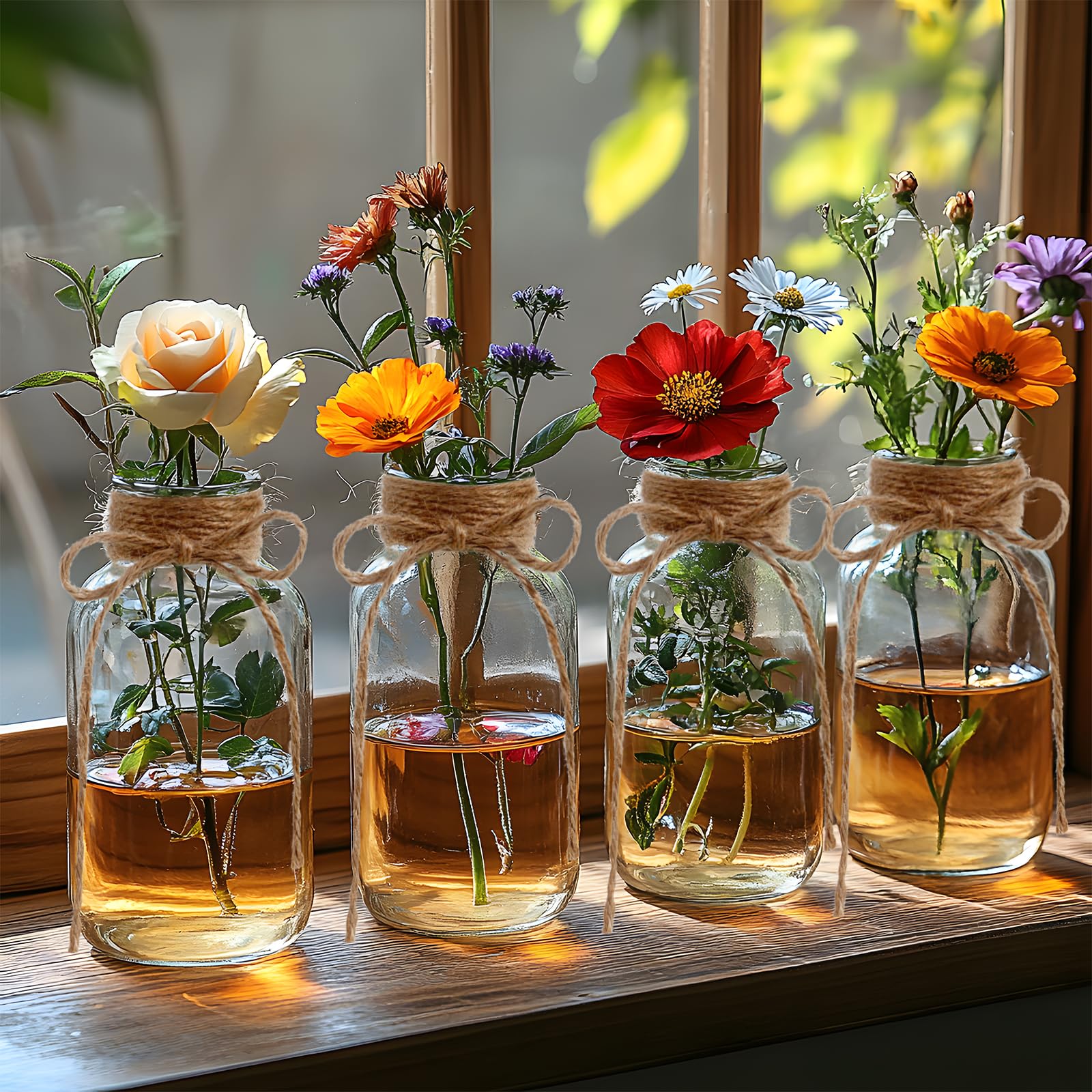 ●MODERN VINTAGE GLASS FLOWER VASE● Vintage Glass Vases for Flowers, Set of 12 Clear Vases for