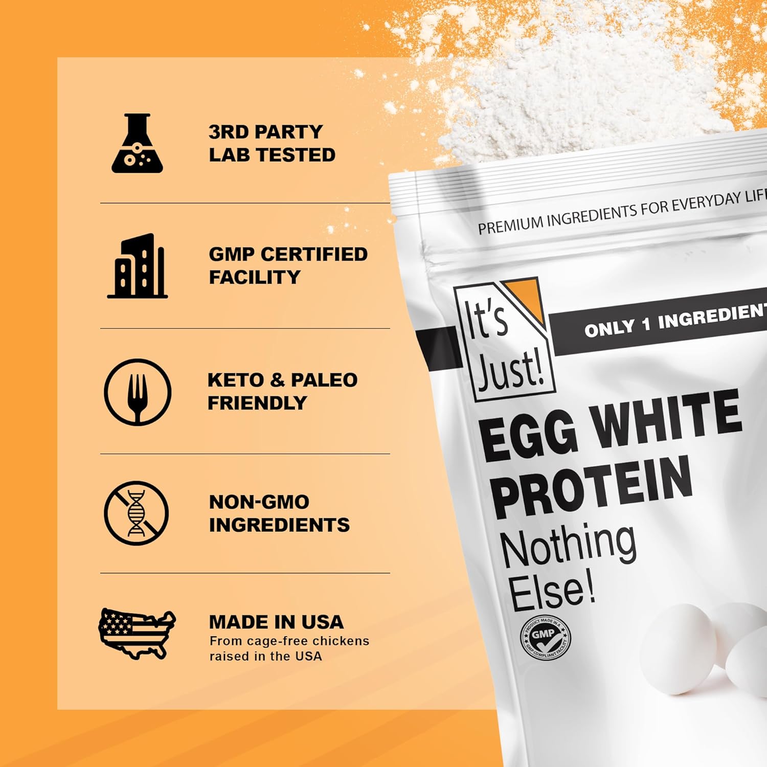 It's Just! - Egg White Protein Powder, Dried Egg Whites Protein, Meringue Ingredient, Non-GMO, USA Farms (Unflavored, 20oz)