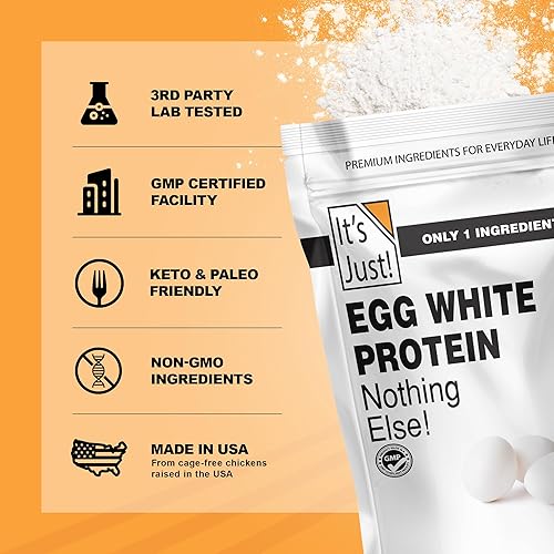 Miniatura 7 de It's Just! - Polvo de proteína de clara de huevo, fabricado en Estados Unidos a partir de huevos sin jaula, claras de huevo secas