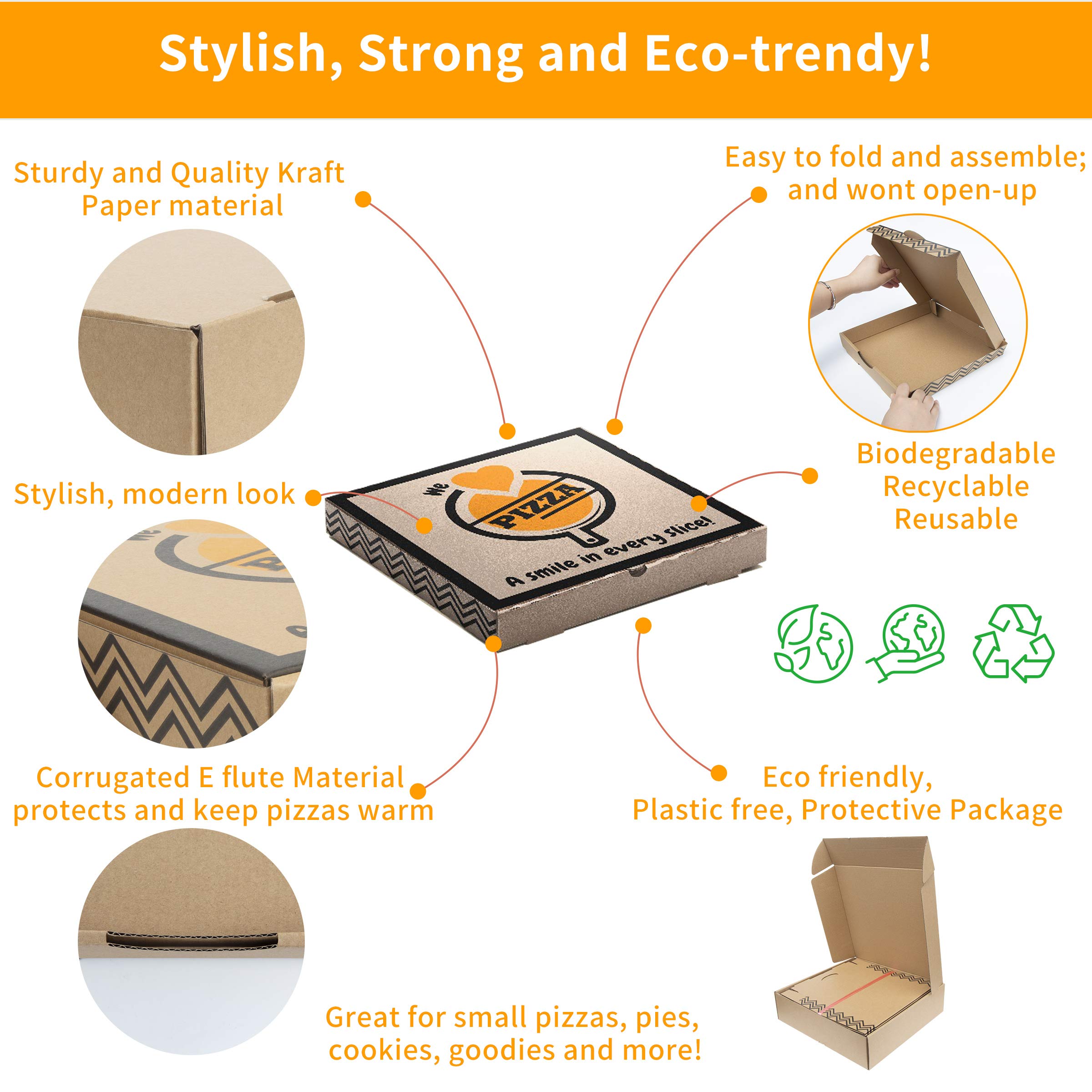 10 x 10 inch Small Pizza boxes 10" L x 10" W x 1.5" H (20 boxes