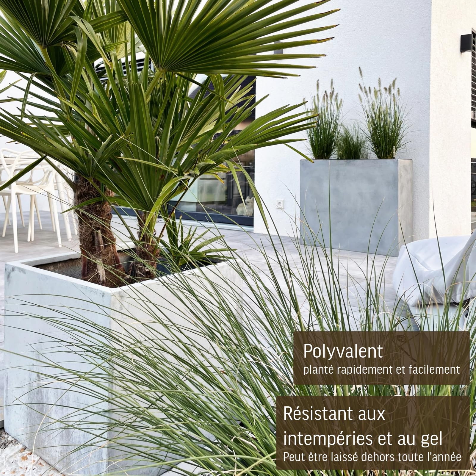 VIVANNO Jardinière en Fibre de Verre - 45x45x45 cm - Design béton Gris - Jardinière carrée pour l'extérieur et l'intérieur